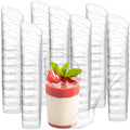 Tosnail 100 Pack 2.5 Oz/75ML Mini Plastic Dessert Appetizer Tumbler Cups with 100 Spoons, Clear Parfait Cup Slanted Pudding Container, Disposable Party Cups for Weddings, Party Event, Business - Round