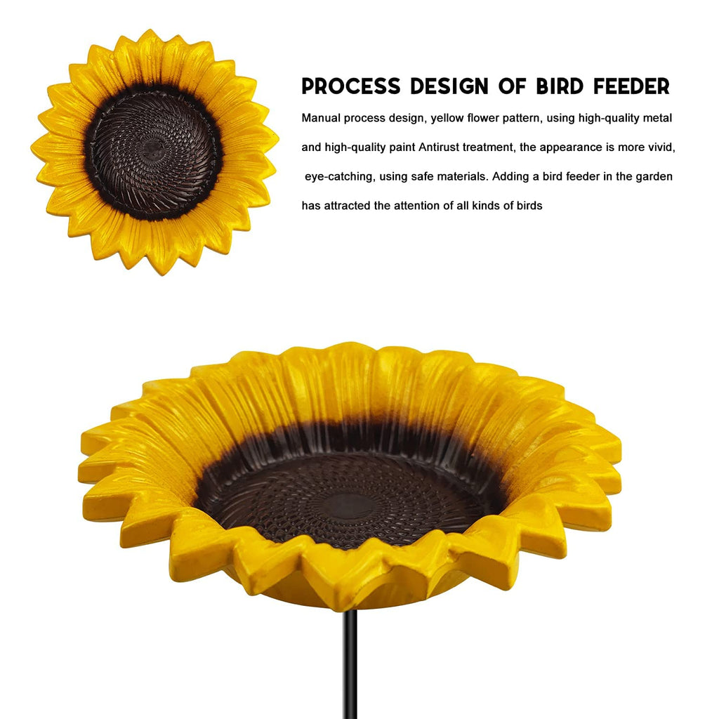 MIXXIDEA Sunflower Bird Feeder Baths for Outdoors Small Stick into Ground Cute Bath Tray Feeders for Outdoor Garden Decoration for Bird Lovers
