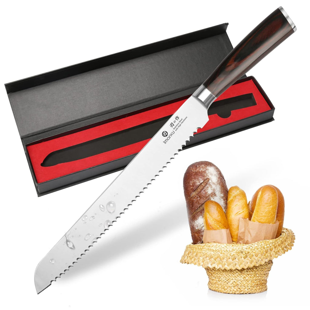 imarku Bread Knife, Japanese High Carbon Stainless Steel Professional Grade Breads Slicing Knife, 10-Inch Serrated Edge Cake Knife, Bread Cutter for Homemade Crusty Sourdough,Best Gifts