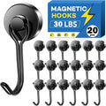 LOVIMAG Magnetic Hooks, Strong Magnetic Hooks for Cruise Cabins, Black Swivel Magnetic Hooks Heavy Duty, 25LBS Magnetic Hooks for Refrigerator, Hanging, Grill, Locker,Metal Door- 20 Pcs