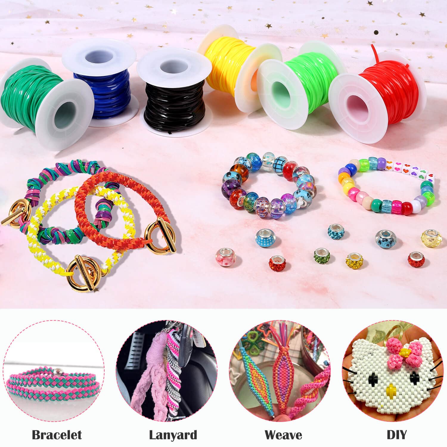 Lanyard String Kit, Cridoz 6Pack Plastic Lacing Cord Gimp String Lanyard Weaving Kit for Boondoggle, Bracelets, Keychains, Crafts