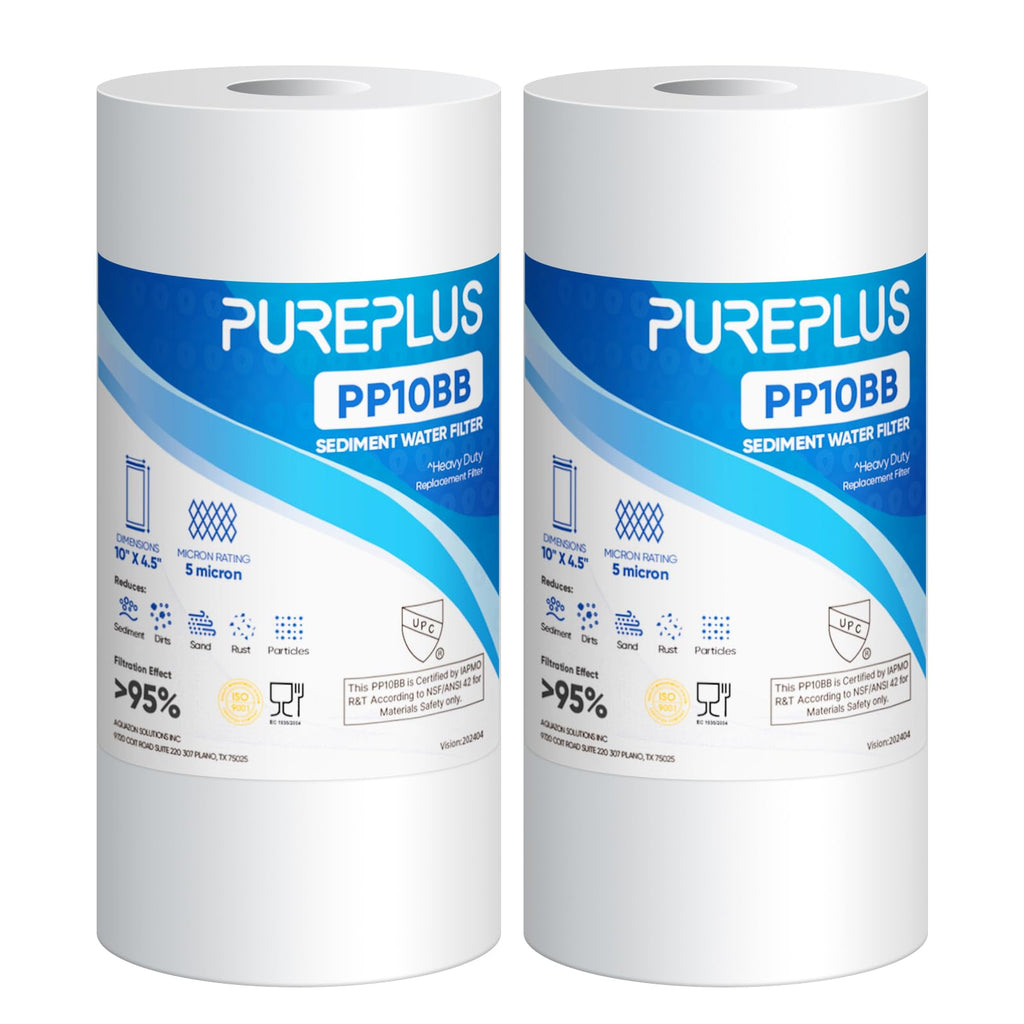 PUREPLUS 5 Micron 10" x 4.5" Whole House Sediment Home Water Filter Replacement Cartridge for Culligan RFC-BBSA, HD-950, WFHD13001B, W15-PR, GXWH30C, GXWH35F, Aqua-Pure AP817, PP10BB, 2PACK