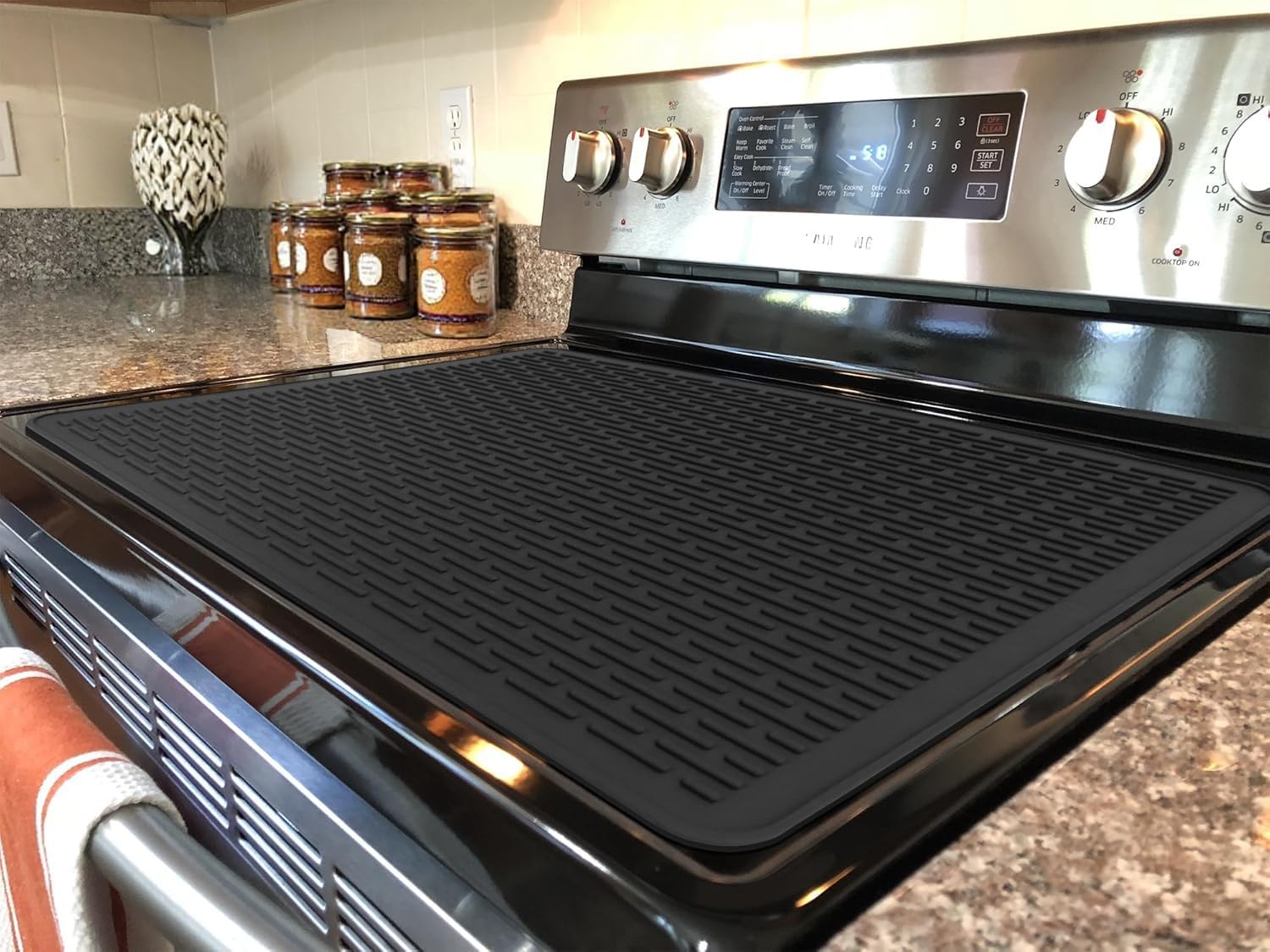 Eazmate Silicone Stove Top Cover for Electric Stove 28 x 20 Inch, Silicone Mat Protector for Extra Kitchen Space, Heat Resistant Stovetop Cover, Black