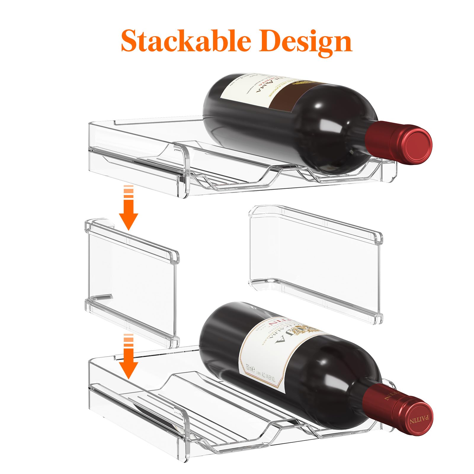 Lifewit Plastic Stackable Wine Rack for Refrigerator, Cabinet, Countertop,Wine Bottle Holder, Water Bottle Organizer for Floor Fridge, Tabletop Pantry, Hold 8 Bottles