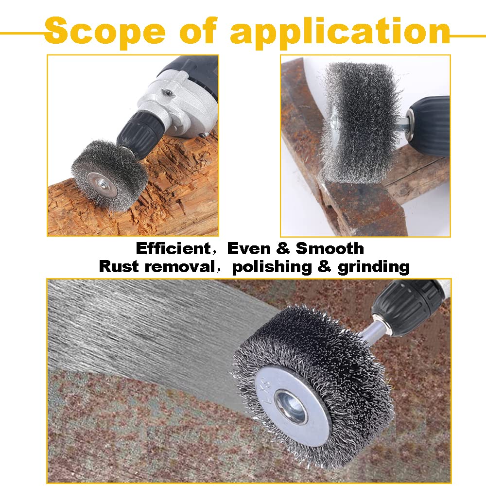 AOKLIT 2 inch Wire Wheel Brush Wire Wheel Brush for Drill Attachment，0.0118" Carbon Steel Wire, 1/4in Shank, 20000RPM，4 Pack Heavy Duty Wire Brushes Removal Paint Rust & Corrosion (4)