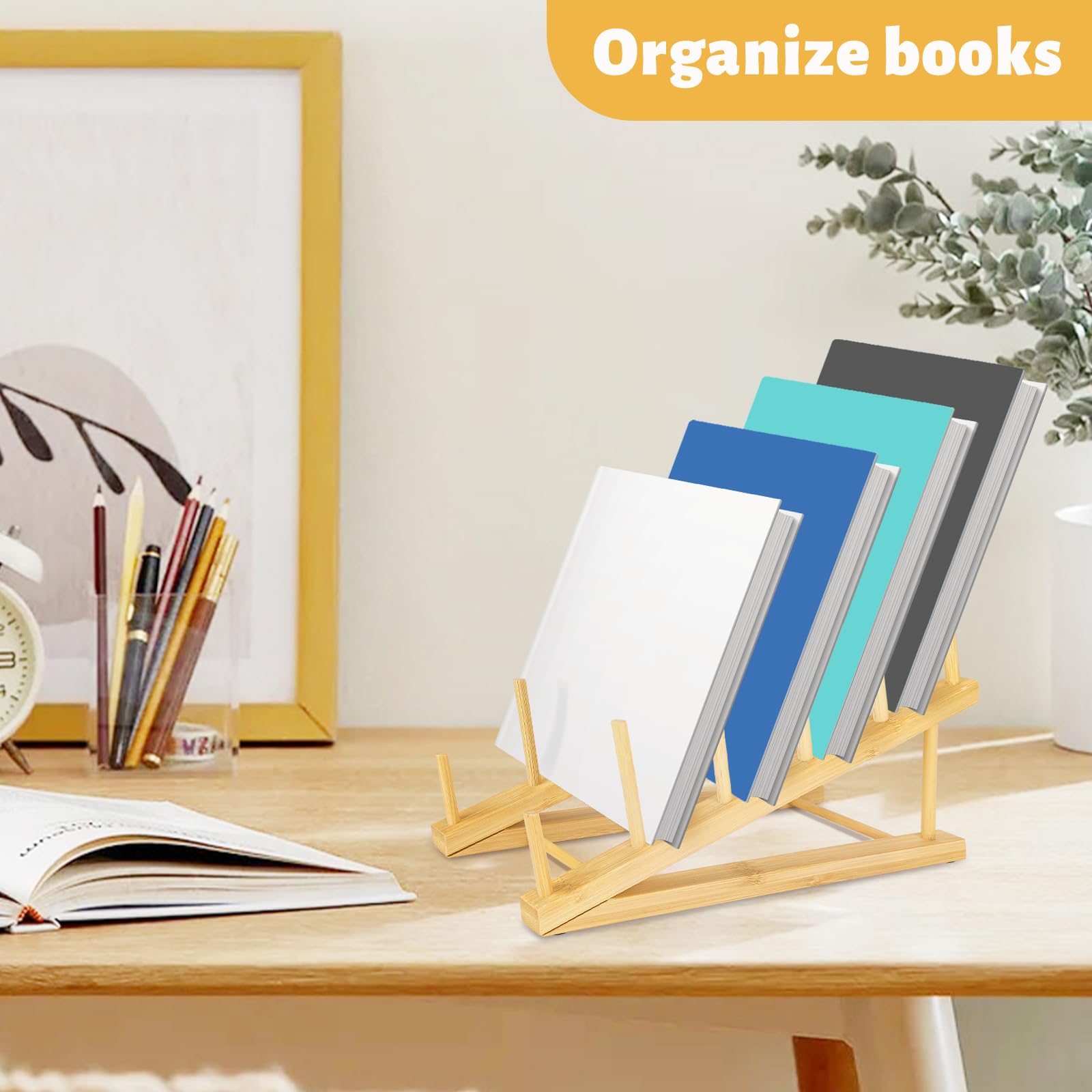 6 PCS Bamboo Dish Drying Rack Wooden Pot Lid Holder, SHAIDOJIO Plate Stand Drainer Kitchen Cabinet Organizer for Dish, Pot Lids, Bowls, Cups, Cutting Boards, Books (5 Slots)