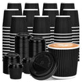 100 4oz Disposable Espresso Cups with Lids Ripple Corrugated Paper Disposable Coffee Cups Cups for Hot Chocolate, Tea, and Cocoa Drinks (Black)