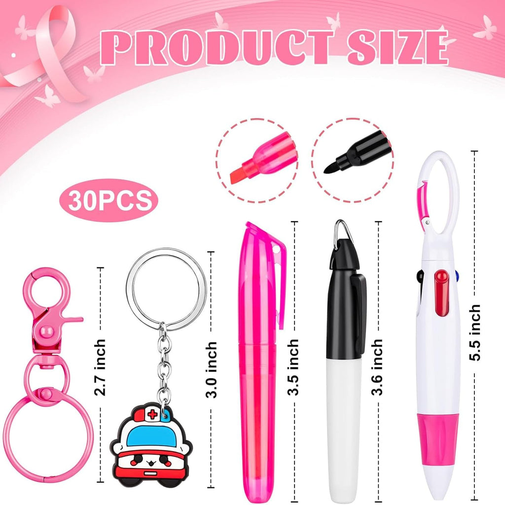 Mini Highlighter Nurse Pens for Badge Reel Pen Include 6 Tip Highlighter 6 Permanent Marker Pen and 6 Retractable Ball Pen with 6 Nursing Keychain Clip Christmas Gift (30pcs)