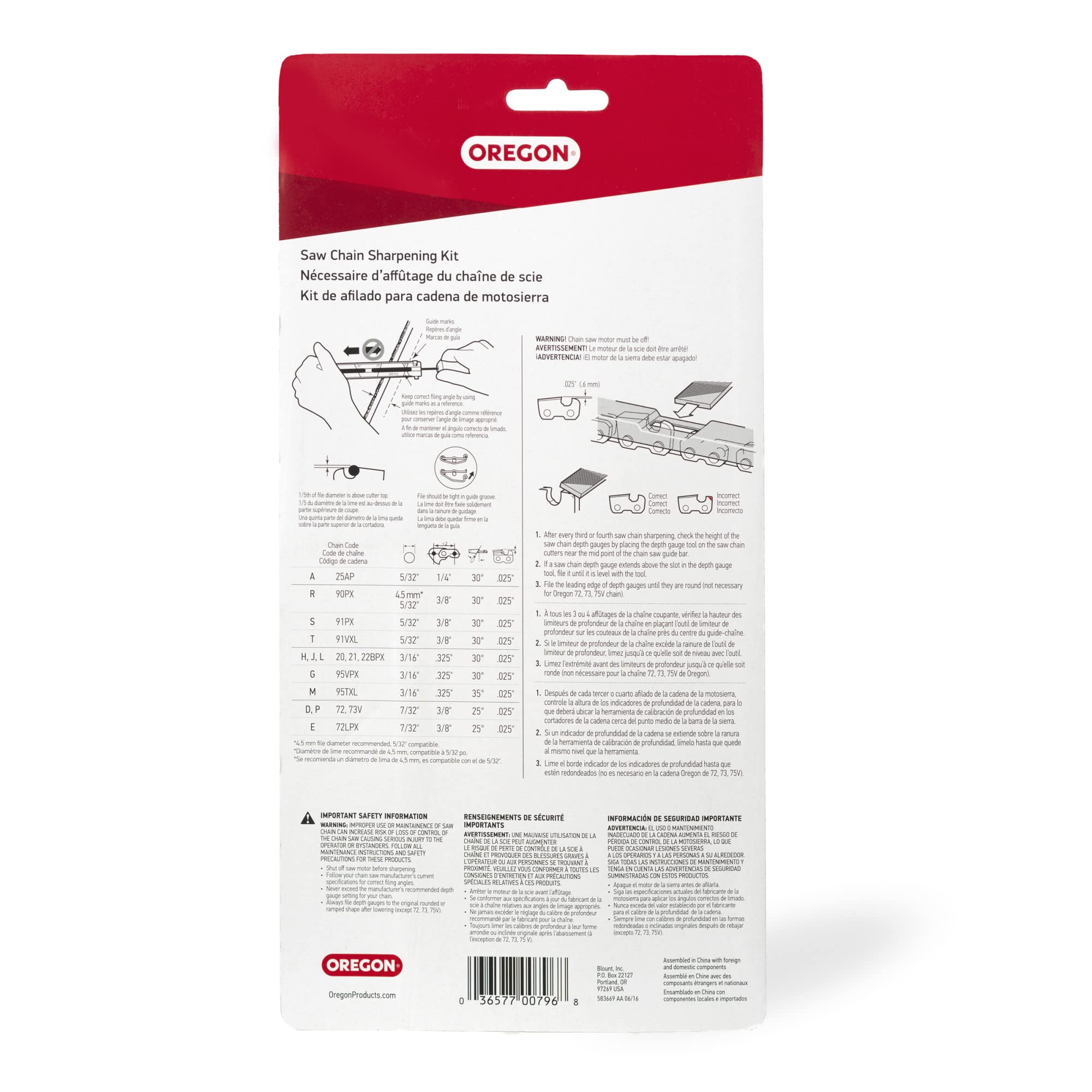 Oregon 5/32 in. Saw Chain Sharpening Kit with File Guide, 2 Wooden Handles, Round File and Flat File, .025 in. D Gauge Tool