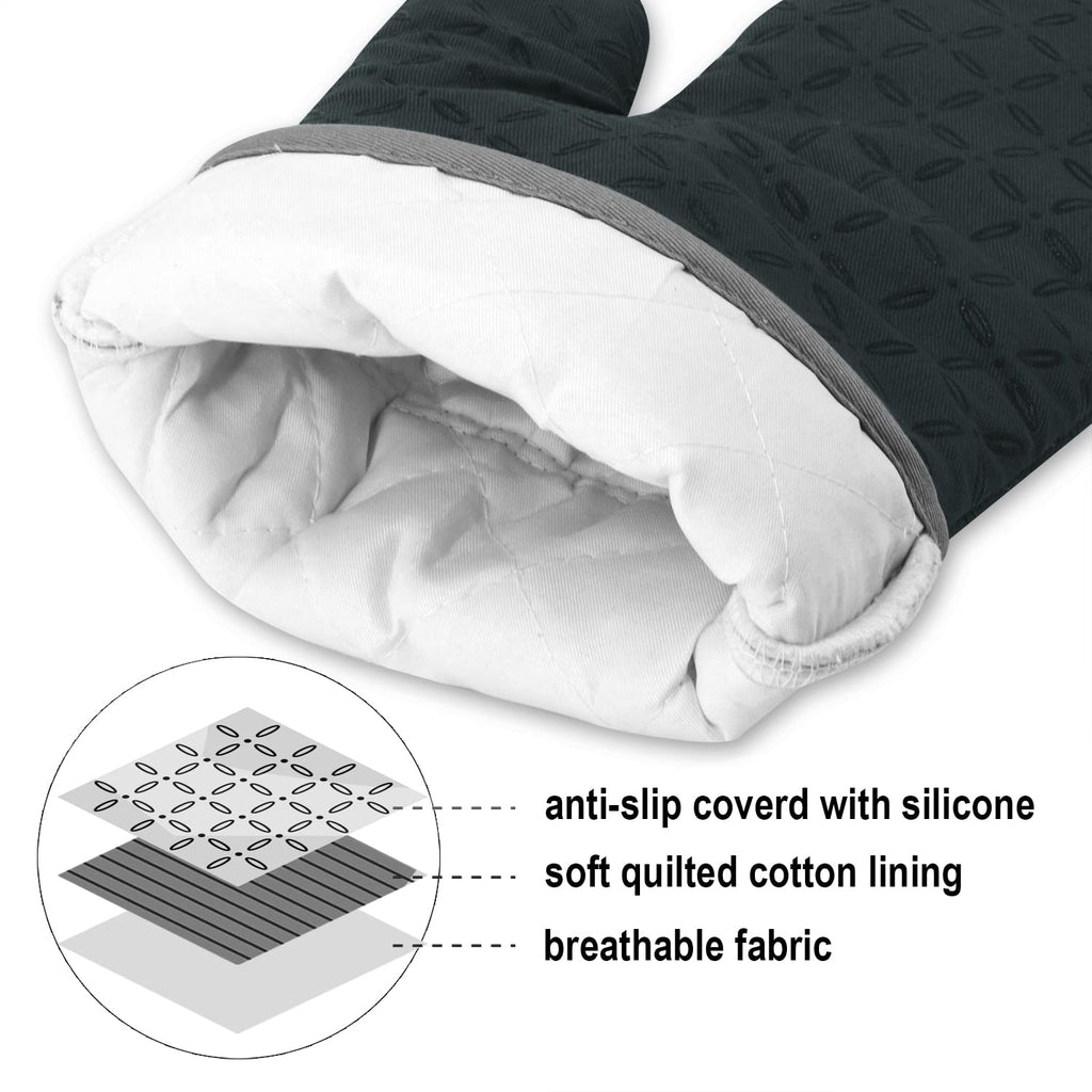 KEGOUU Oven Mitts and Pot Holders 6pcs Set, Kitchen Oven Glove High Heat Resistant 500 Degree Extra Long Oven Mitts and Potholder with Non-Slip Silicone Surface for Cooking