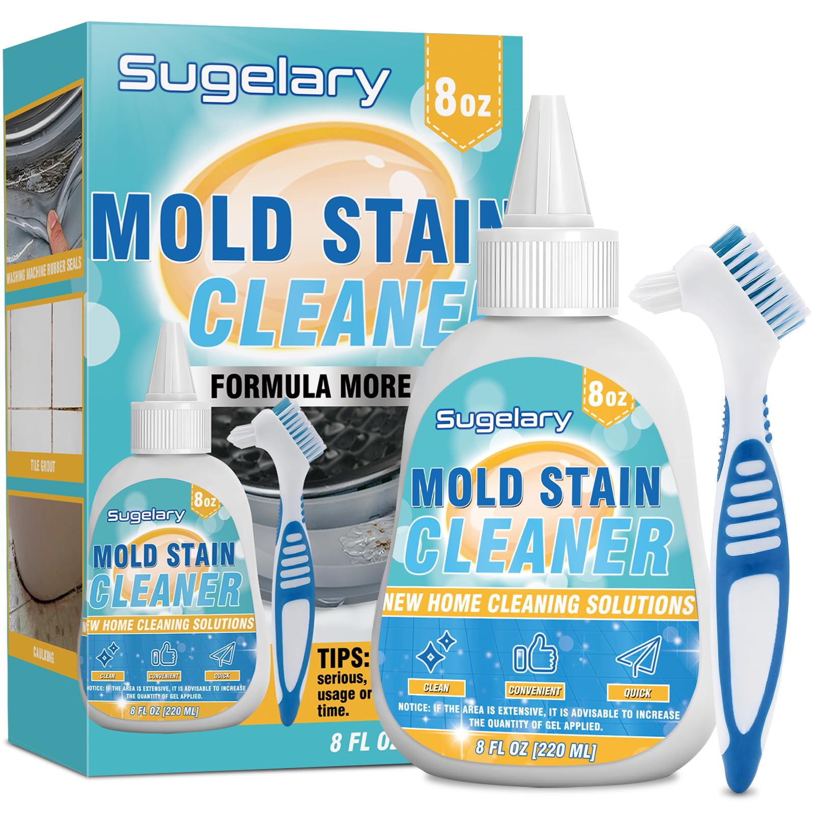 Sugelary Home Stain Remover, 8 Fl oz Home Remover Gel for Front Loader Seal, Household Cleaner Gel for Bathroom Grout, Sink, Shower, Caulk, Washing Machine Cleaning Solution