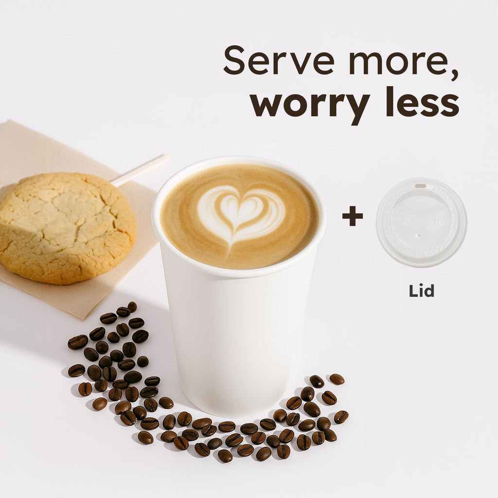 8oz Disposable Coffee Cups with Lids – Set of 100 Disposable Cups for Hot and Cold Drinks – White Paper Cups with Lids for Thermal Protection – 100 Units, 8oz Each