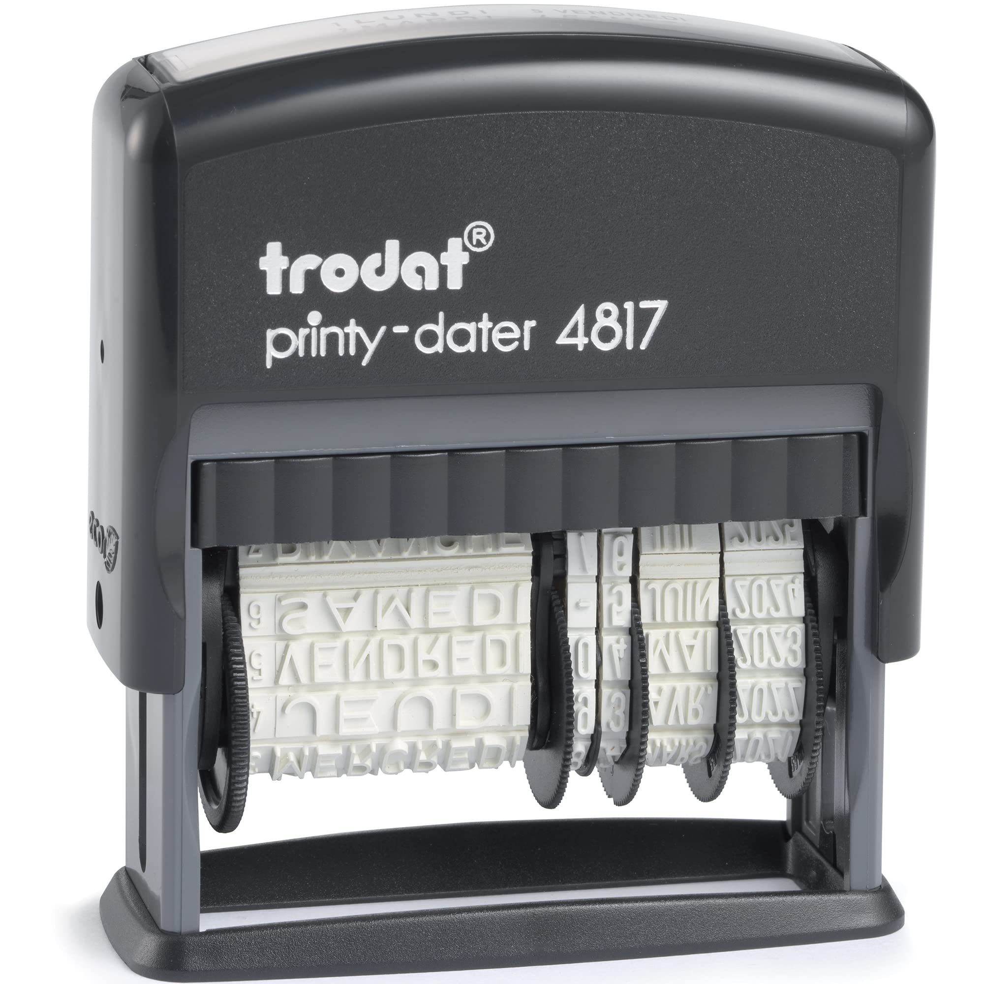 Trodat Tampon dateur 4817A - Date en Français + 12 Formules - Couleur d'Encrage Noire - Taille de Marquage 47 x 3,8 mm