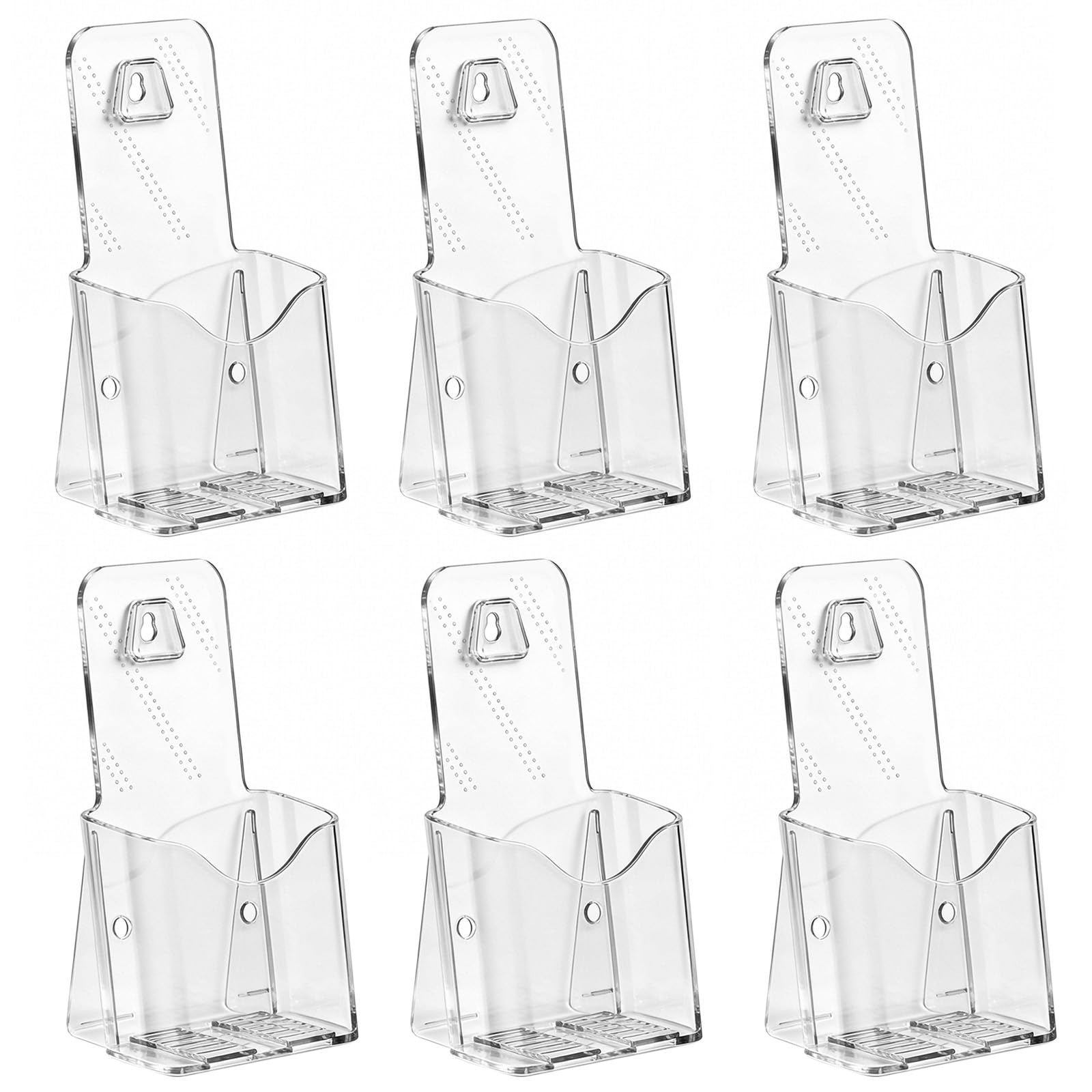 Acrylic Brochure Holder, 6-Pack Plastic Trifold 4 Inches Wide Pamphlet Holder Wall Mount/Countertop Organizer for Display Flyer, Booklet, Document, Literature