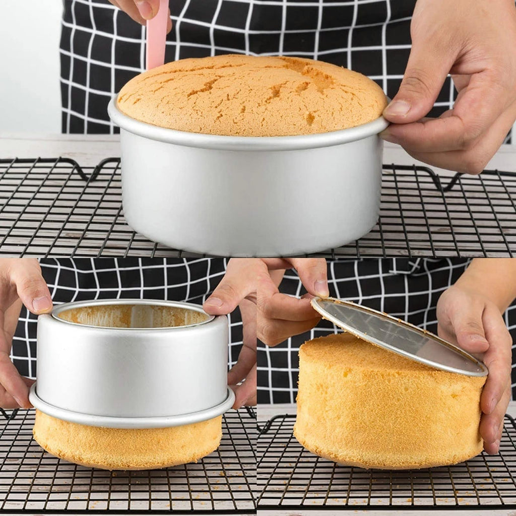 GuDoQi 6 inch Cake Pans, 4 Pack, Removable Bottom Design, Non-Stick, Easy Release, Aluminum Round Cake Pan, for Oven, Instant Pot Baking (6 inch)
