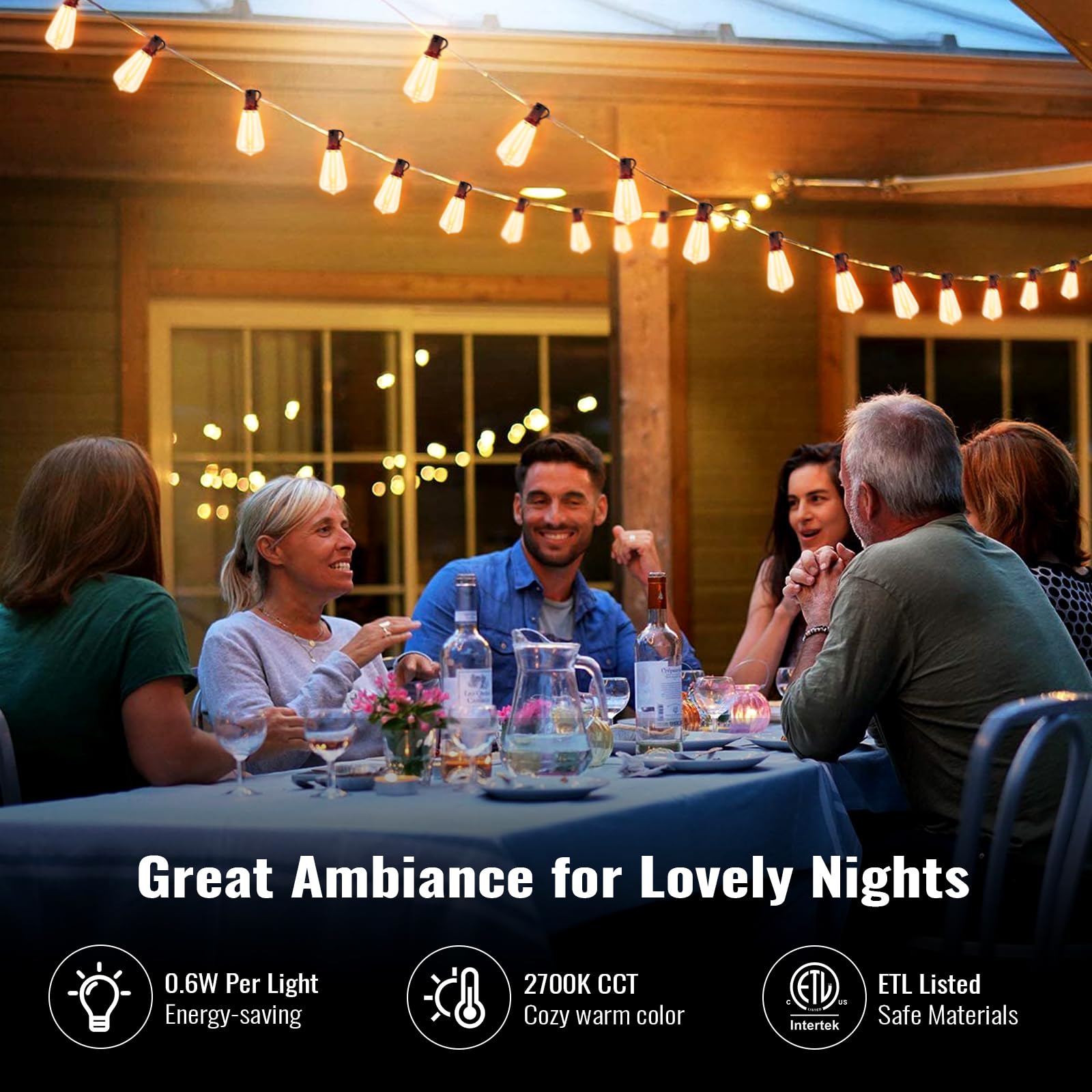 25FT Outdoor String Lights with 12+1 LED Edison Bulbs Dimmable, Waterproof Exterior Patio Lights, Shatterproof Connectable ST38 Hanging Lights for Garden Backyard Balcony Party, 2700K Warm White