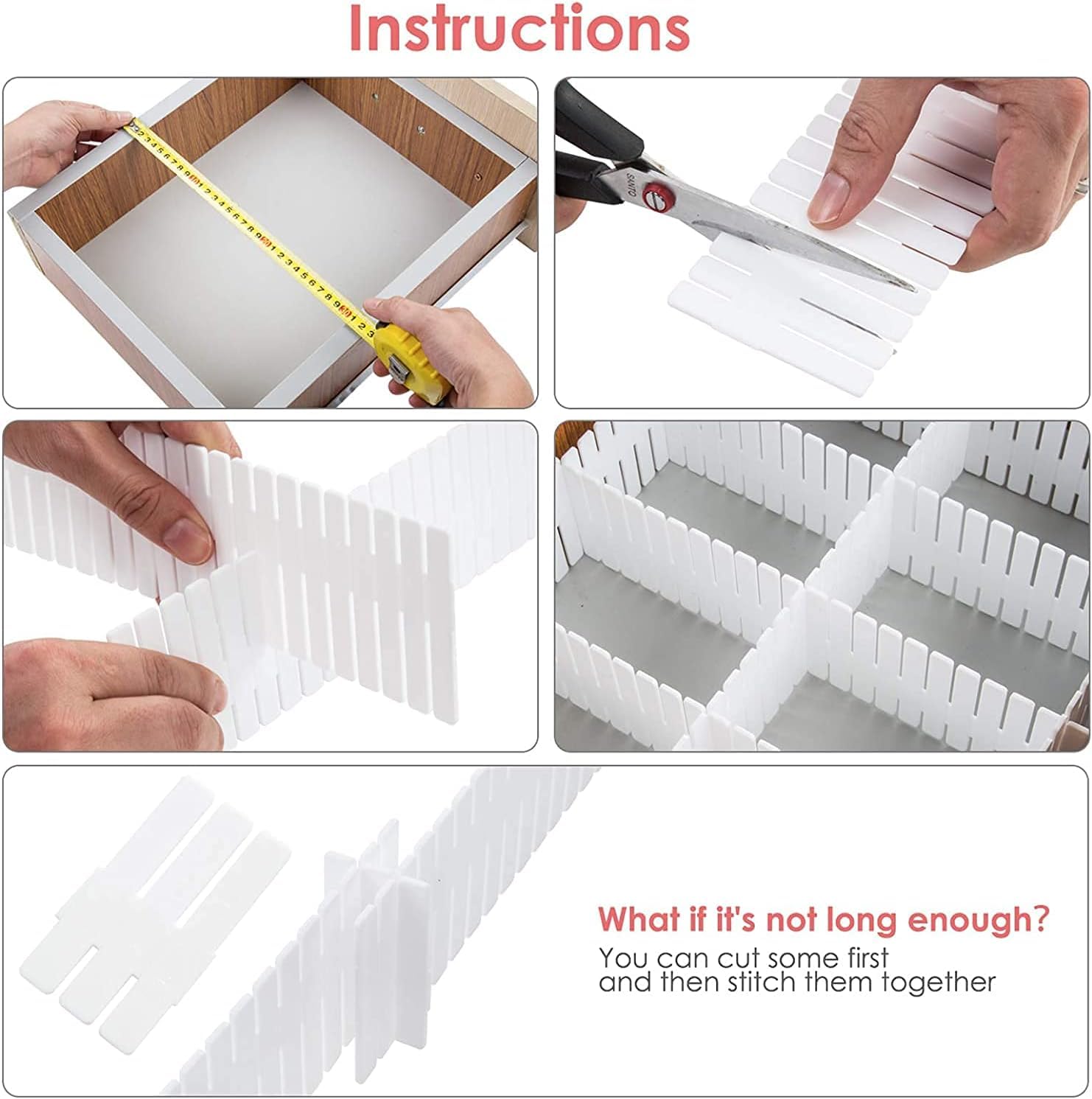 Flytianmy 40Pcs Drawer Dividers, Adjustable Drawer Organizer for Socks, Underwear, Makeup, Kitchen, Bedroom, Dresser White