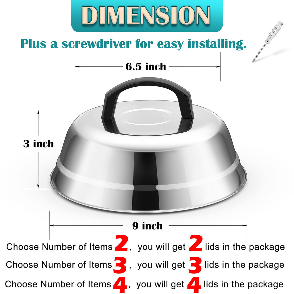 Cheese Melting Dome Set of 2（9 Inch）, Joyfair Basting Cover for Griddle Grilling, Outdoor Camping/Flat Top Teppanyaki, Stainless Steel Lids with Heat-Proof Handle, Heavy Duty & Dishwasher Safe