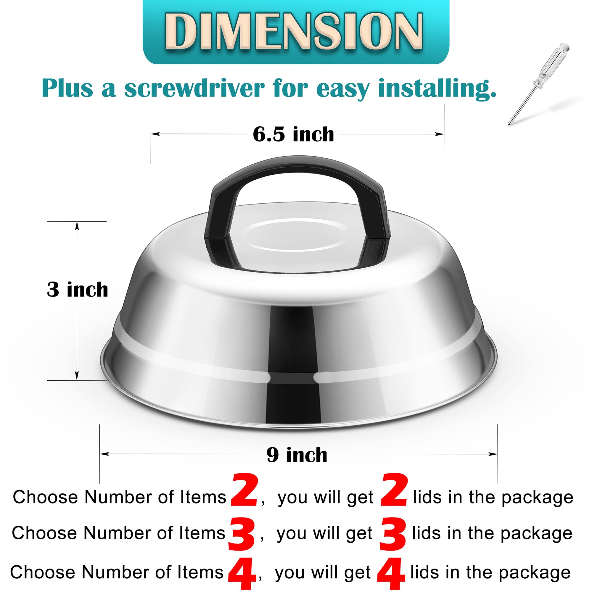 Cheese Melting Dome Set of 2（9 Inch）, Joyfair Basting Cover for Griddle Grilling, Outdoor Camping/Flat Top Teppanyaki, Stainless Steel Lids with Heat-Proof Handle, Heavy Duty & Dishwasher Safe