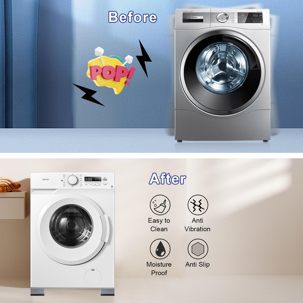 4Pcs Anti Vibration Pads for Washing Machine, Stops Washer Dryer Moving, Prevents Noise, Vibration Transfer, Antivibration Stabilizer Support Feet (Increase1.8in)