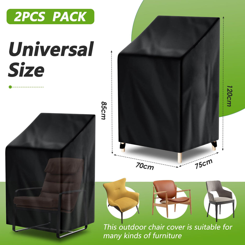 Pektiftn Outdoor Patio Chair Covers waterproof for Stackable Chairs, 100% Waterproof Anti-UV Dustproof All Weather Protection, Garden Lawn Patio Furniture Covers (Black, 2PCS, 28" W x 30" D x 47" H)