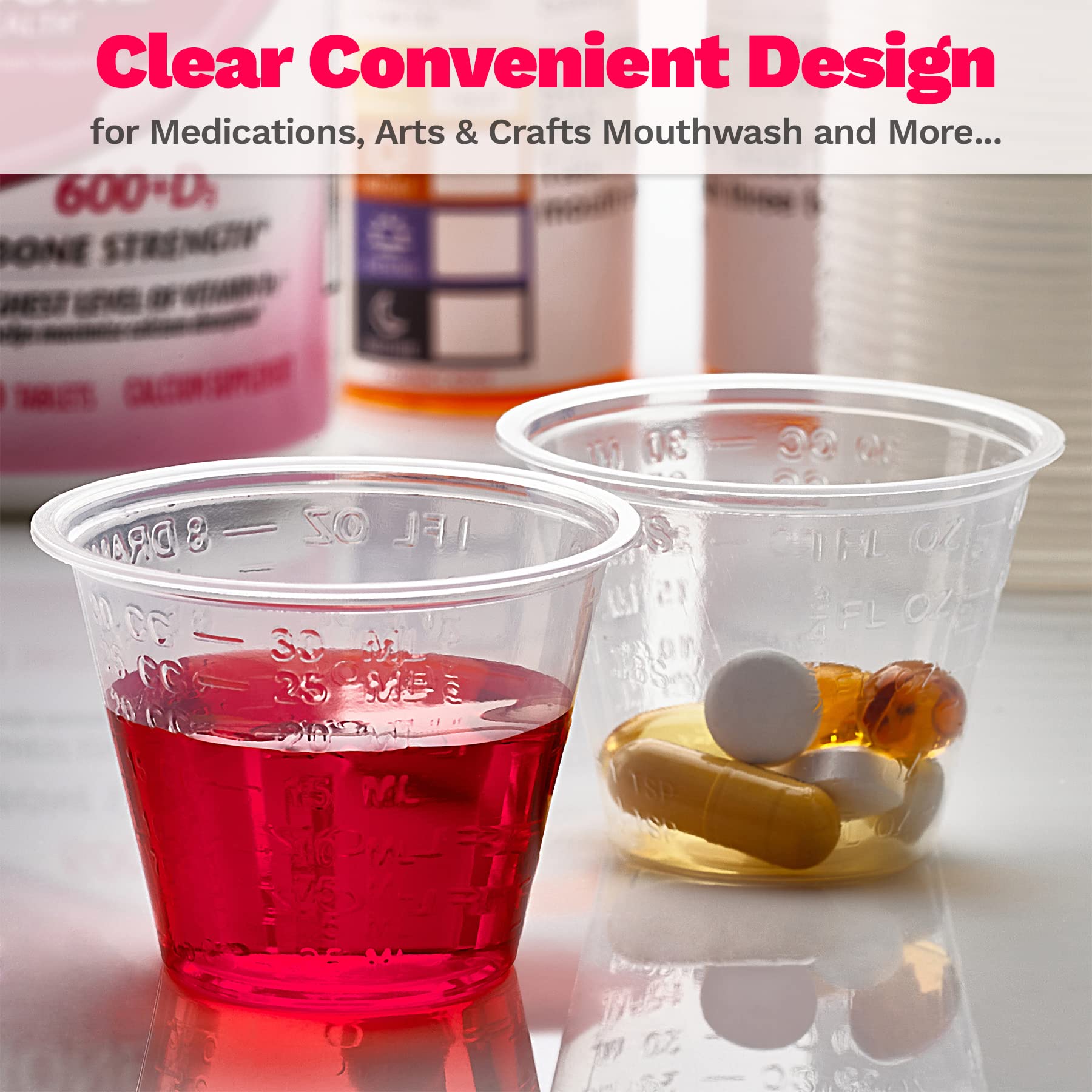 Clear Medicine Cups (1oz) - Pack of 500 - Plastic Disposable Graduated Medicine Cups with Measurements for Accurate Dosage for Medication Mixing Arts & Crafts Mouthwash and More