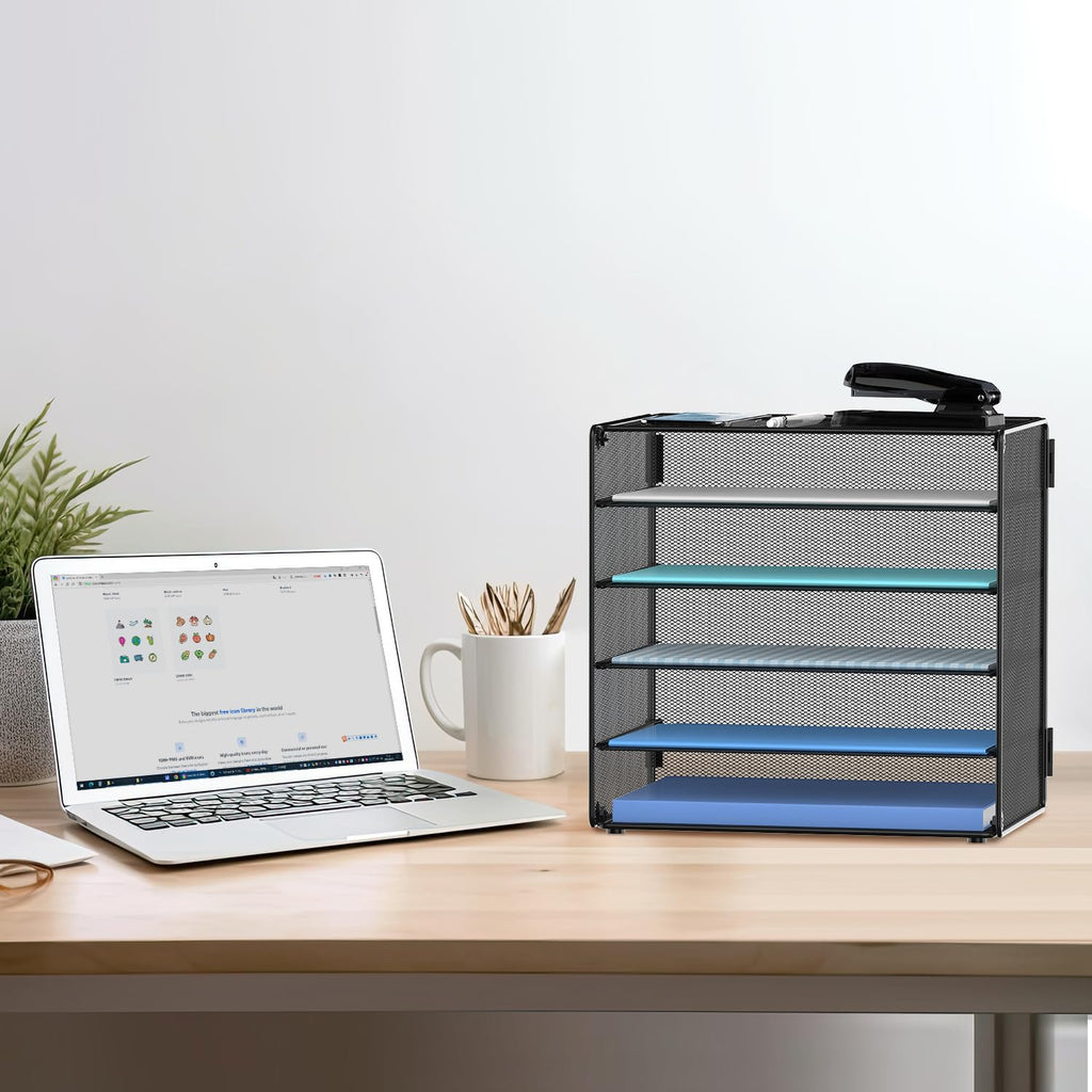 DALTACK Desk Organizer for Desk, 5-Tier Paper Organizer Tray, Letter Tray Storage for Home Office School, Black