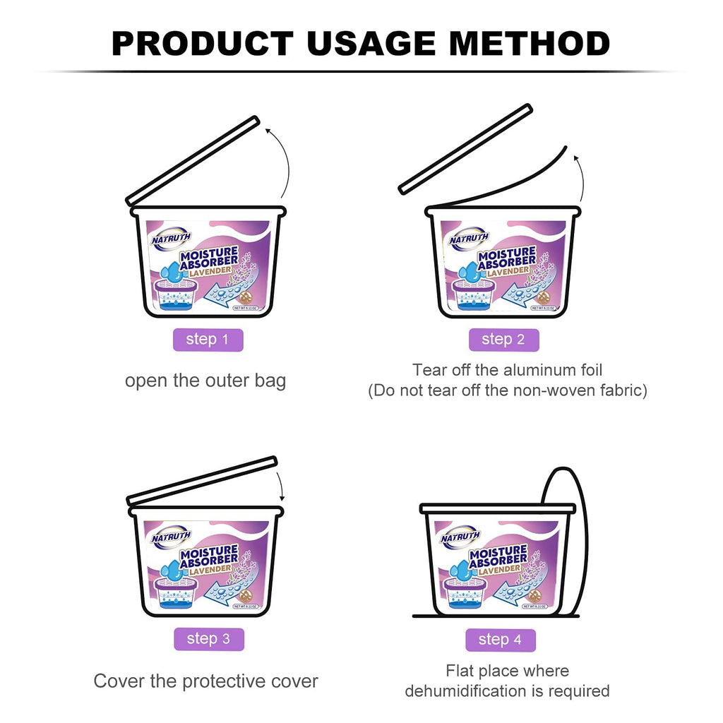 NATRUTH Moisture Absorbers 10.5OZ *6 Portable Closet Dehumidifier, Odor Eliminator Absorber Bucket, Humidity Absorber,for Closet,Bathrooms, Kitchen & Study, Boats,RVs and More (Lavender)