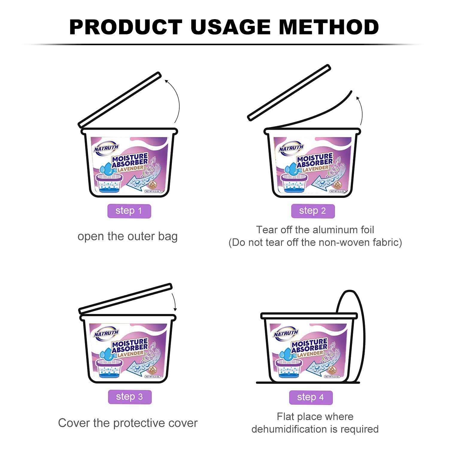NATRUTH Moisture Absorbers 10.5OZ *6 Portable Closet Dehumidifier, Odor Eliminator Absorber Bucket, Humidity Absorber,for Closet,Bathrooms, Kitchen & Study, Boats,RVs and More (Lavender)