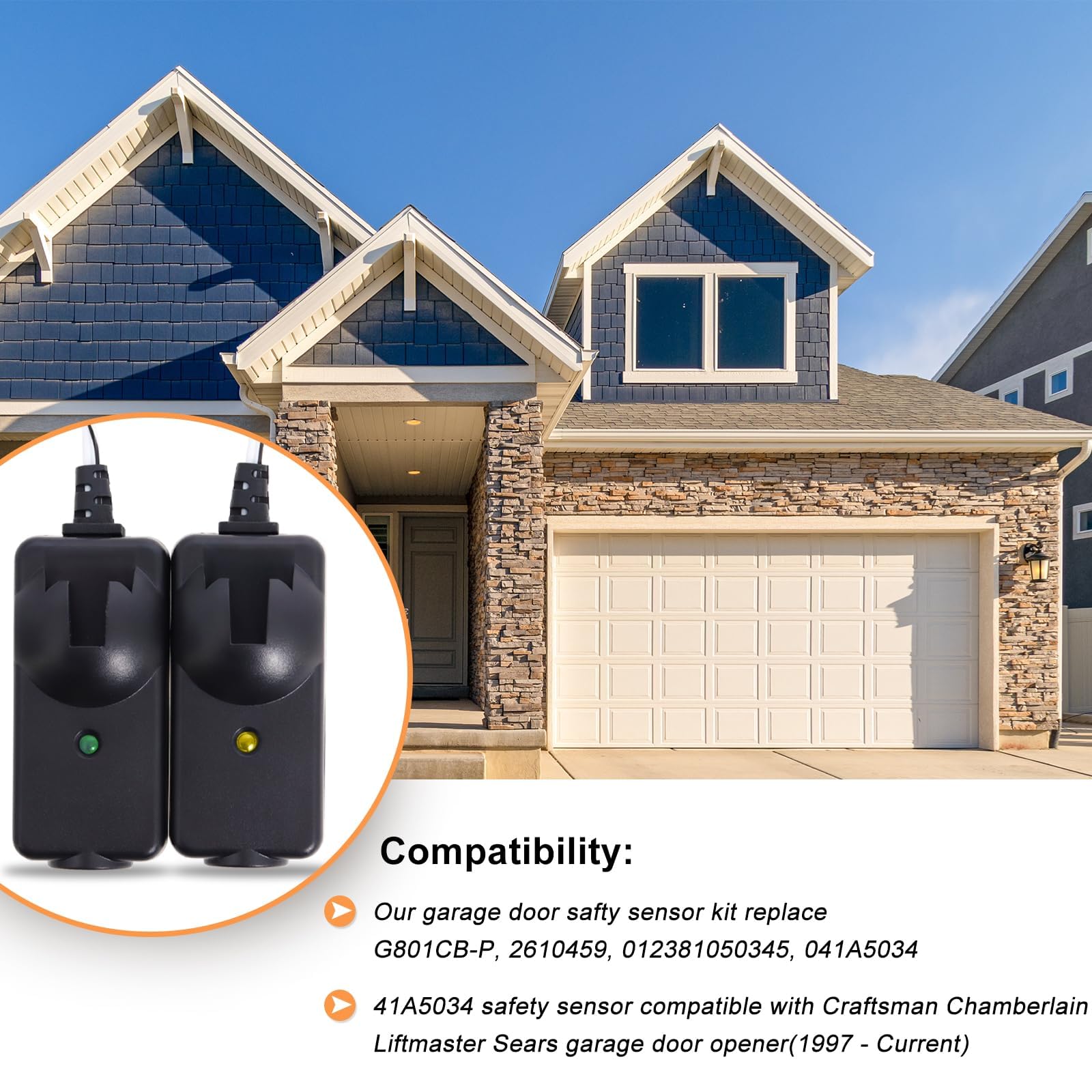 Garage Door Sensor Replacement Compatible with Liftmaster Chamberlain Craftsman Garage Door Openers, 41A5034 G801CB-P Garage Door Safety Sensor Kit