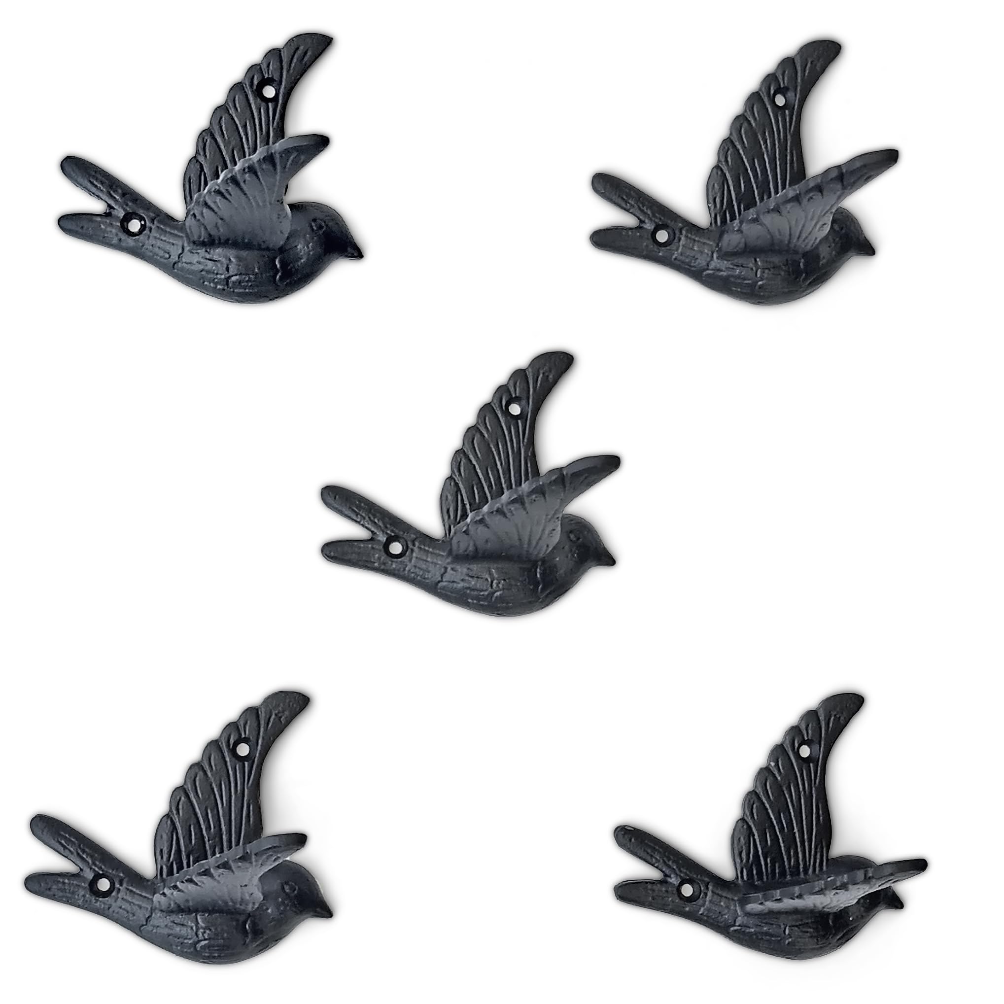 Ambipolar 5-Pack Bird Flying Style Coat Hooks, Vintage Black Hooks for Coats, Hats, and More, Sturdy Cast Iron Construction, Rustic Farmhouse Theme, Easy Installation Versatile and Durable