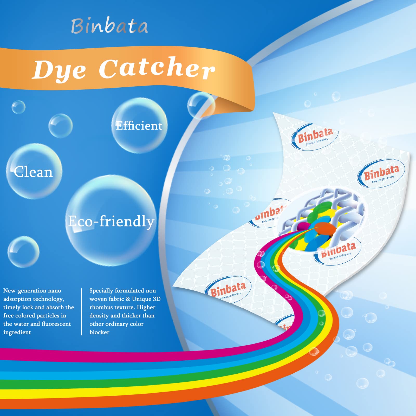 Binbata Color Grasper for Laundry 76 Count, Fragrance Free Dye Catcher Essential for Home Use, Dye Guard Grabber Sheets for Laundry in-Wash Sheets
