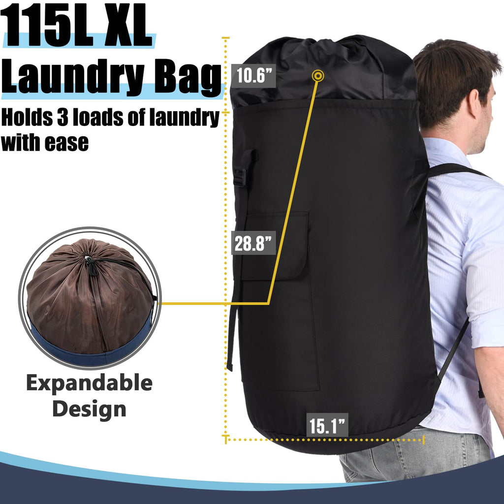 Laundry Bag Backpack 115L, College Laundry Backpack with Straps, Laundry Bags Extra Large Heavy Duty, Large Laundry Hamper Bag for College Students, Dirty Clothes Bag for Dorm, Apartment, Laundromat