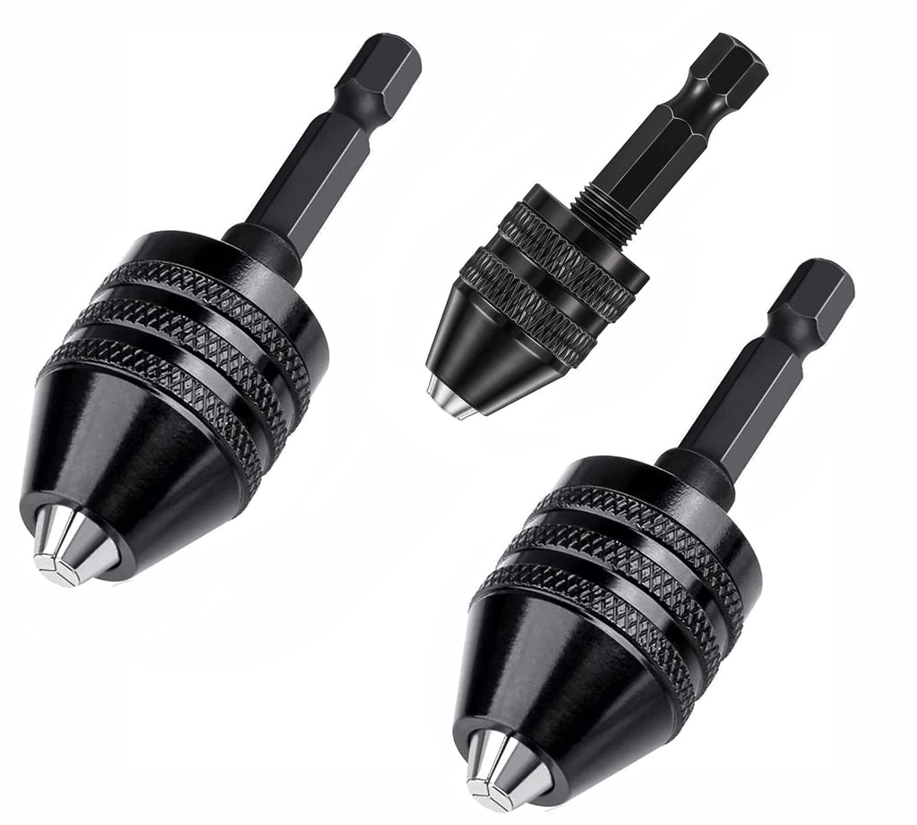 Chargenyang 3 Pcs Keyless Drill Chuck Bit 1/4 Inch Hex Shank Keyless Drill Chuck Conversion Tool,0.3-6.5mm&0.3-3.6mm&0.8-8mm Quick Screwdriver Drill Adapter for Micro Drill Bit