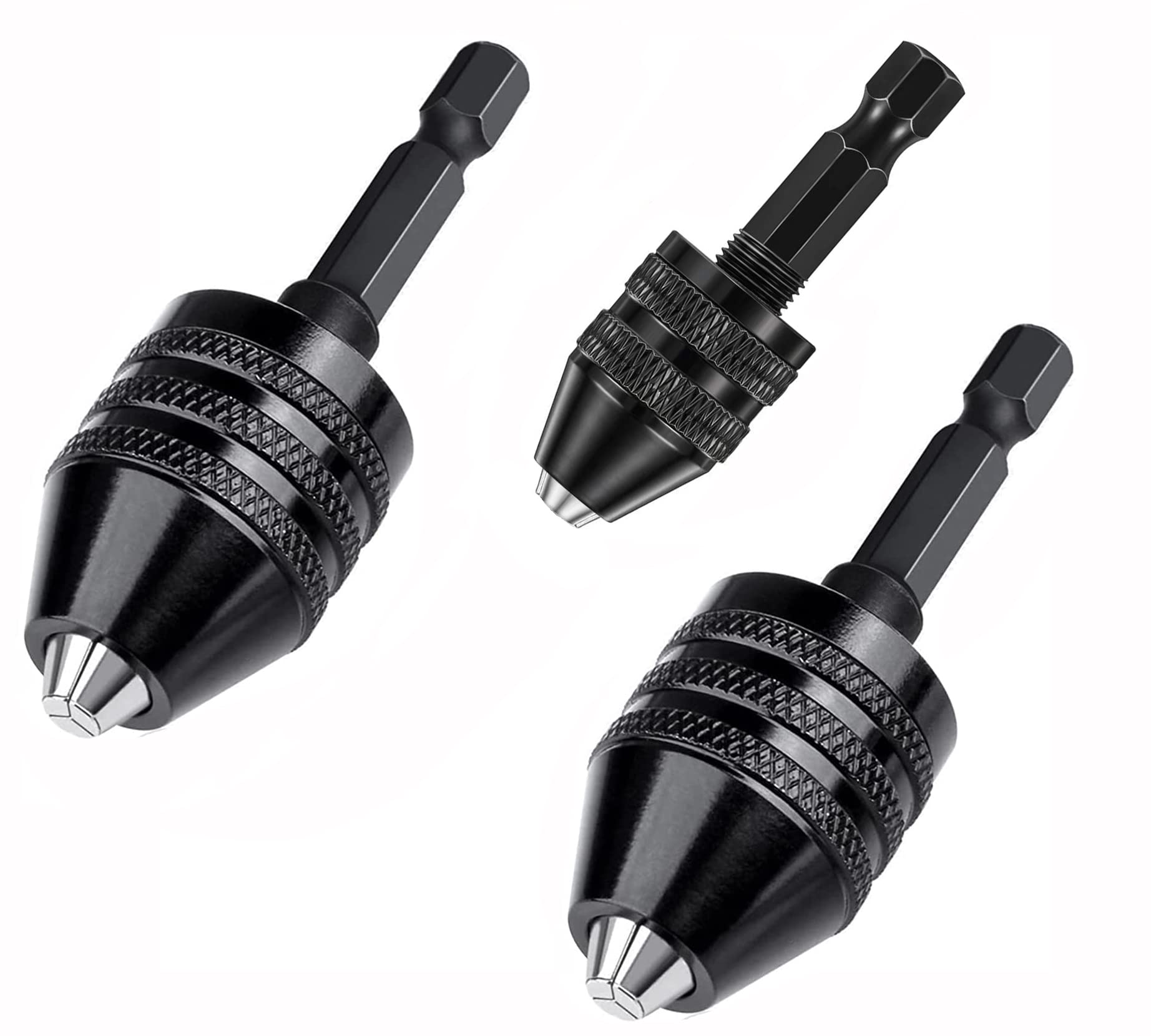 Chargenyang 3 Pcs Keyless Drill Chuck Bit 1/4 Inch Hex Shank Keyless Drill Chuck Conversion Tool,0.3-6.5mm&0.3-3.6mm&0.8-8mm Quick Screwdriver Drill Adapter for Micro Drill Bit