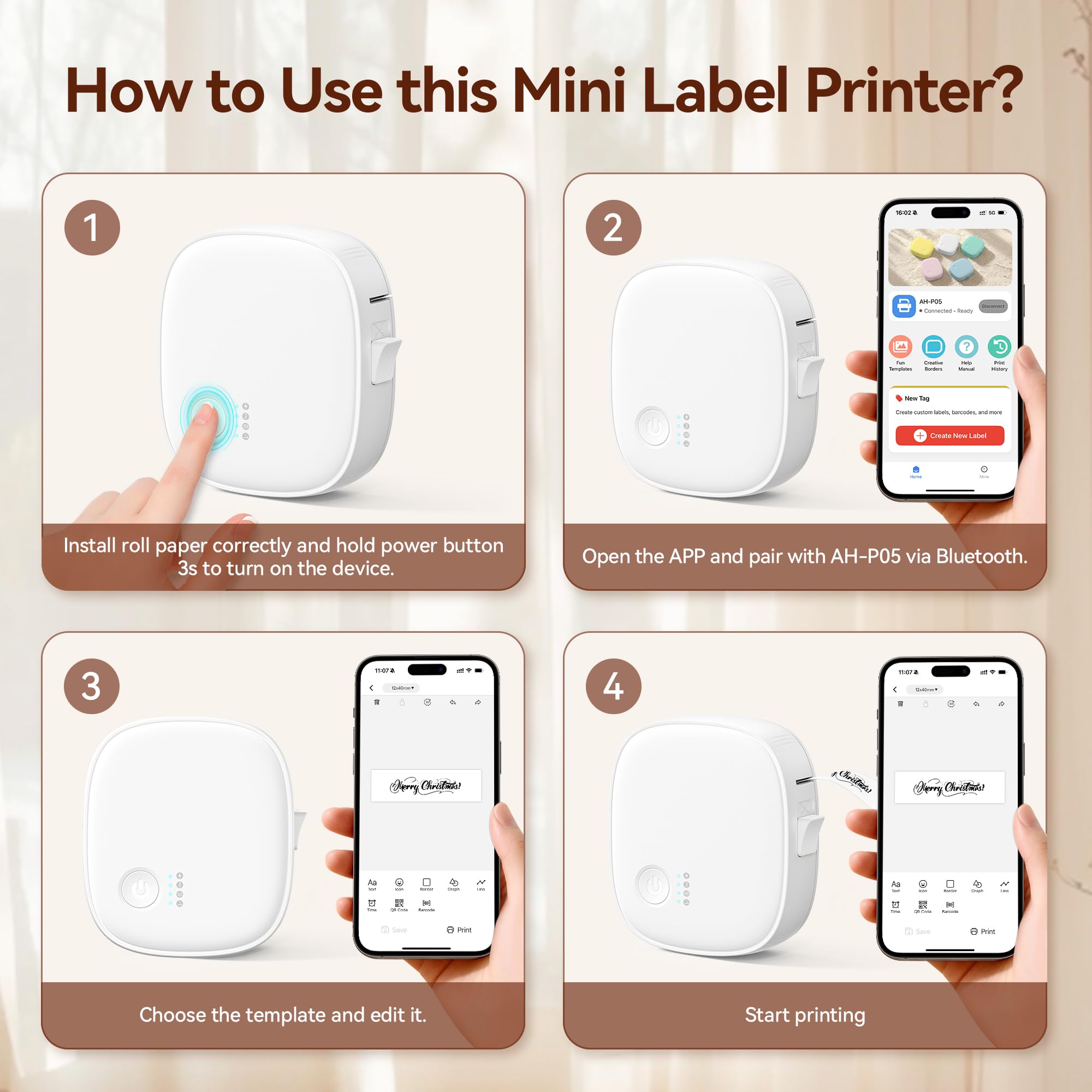 XenGro Mini Label Maker Machine with Tape, Portable Bluetooth Mini Label Printer, Wireless Thermal Label Maker, Waterproof & Rechargeable, Built-in Cutter, for Home, Office, Kitchen, School