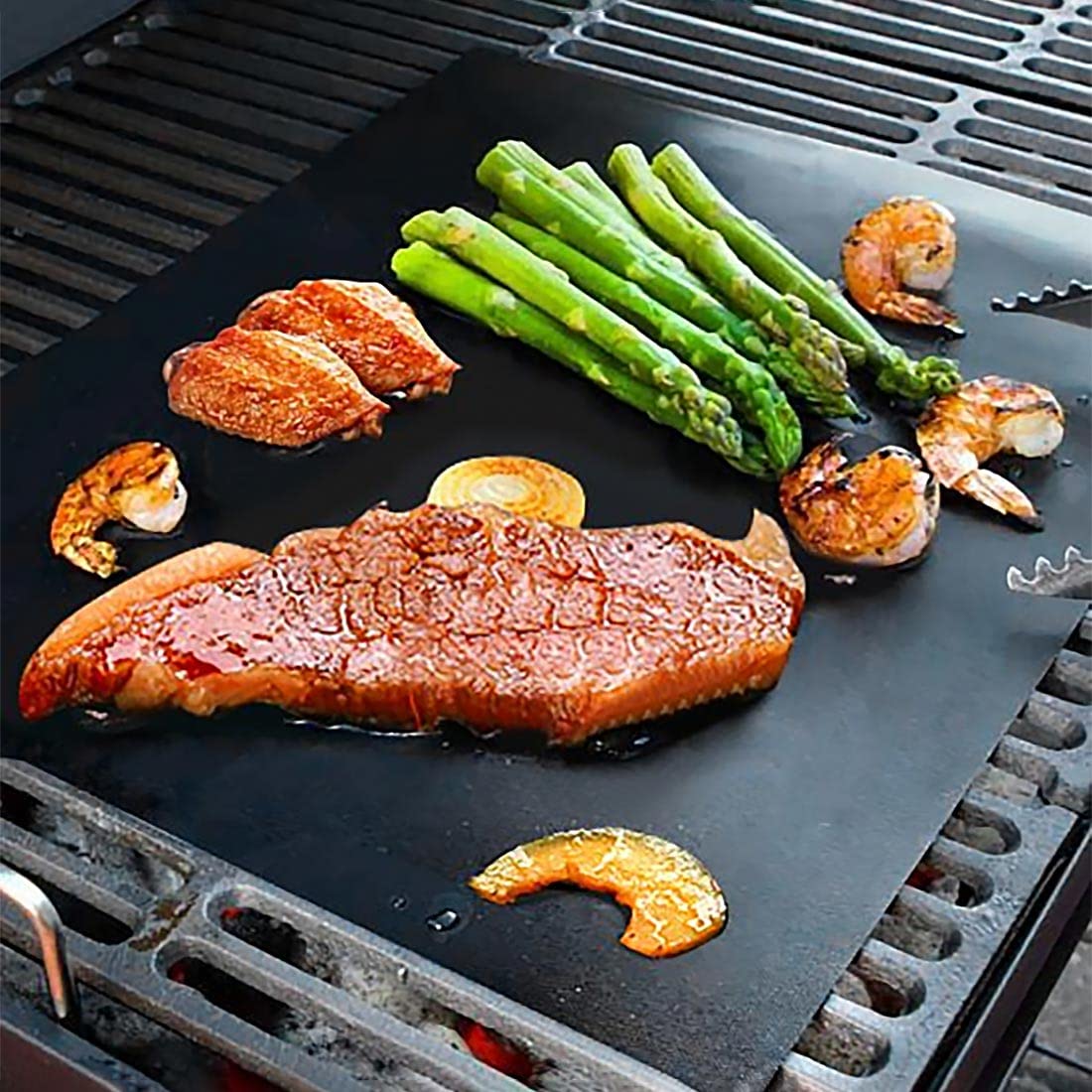 BBQ Grill Mat Set of (6+1) - Non Stick Oven Liner Teflon Cooking Mats - Perfect for Baking on Gas, Charcoal, Oven and Electric Grills - Reusable, Durable, Heat Resistant Barbecue Sheets for Grilling