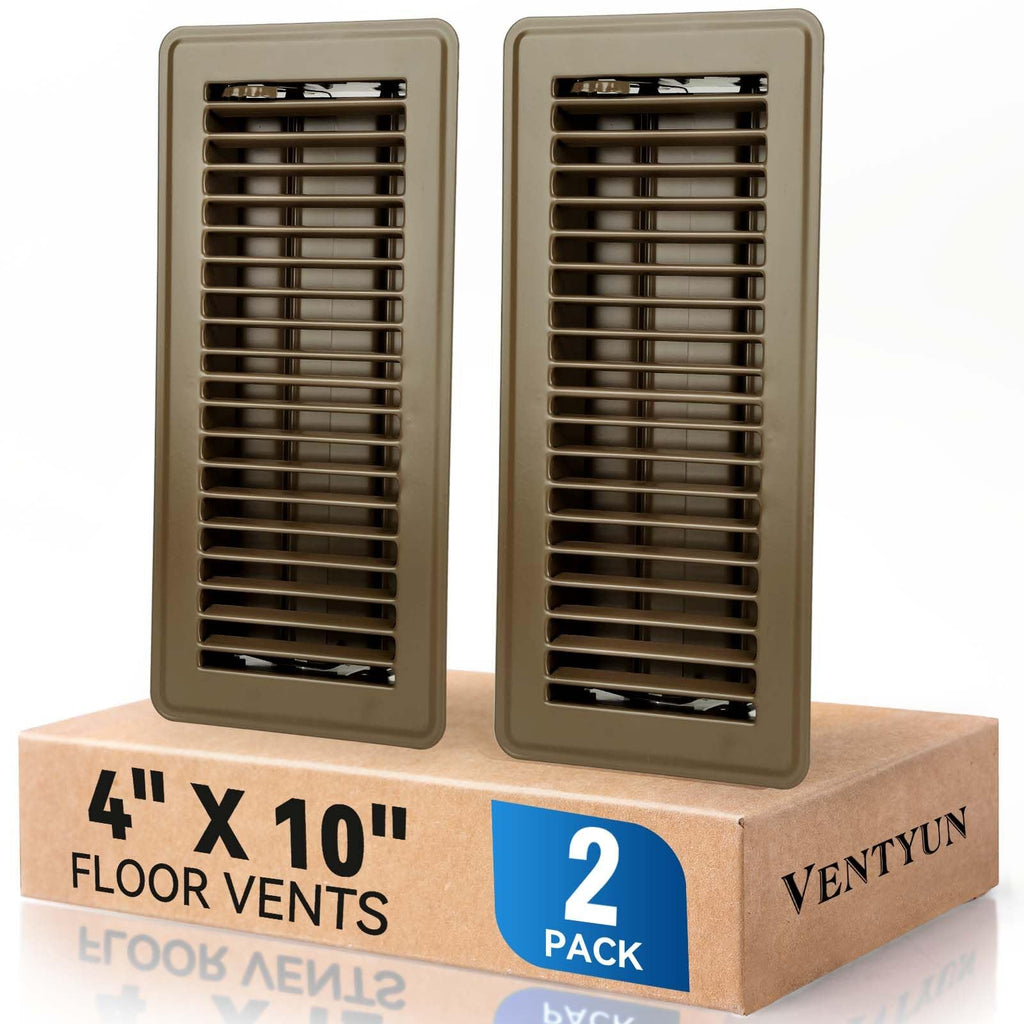 4" x 10" Floor Register Vent Covers 2-Pack, Walkable Powder-Coated Metal Vent Covers with Adjustable Airflow, Curved Safe Edges for Floor/Wall, Brown