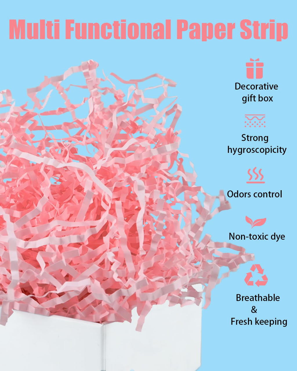 Raissily 1.5LB/700g Crinkle Cut Paper Shred Filler, Packing Grass Cushion Paper for Christmas Wedding Birthday Anniversary Valentine's Day Confetti Box Filling Wrapping Gift Decoration - Light Pink
