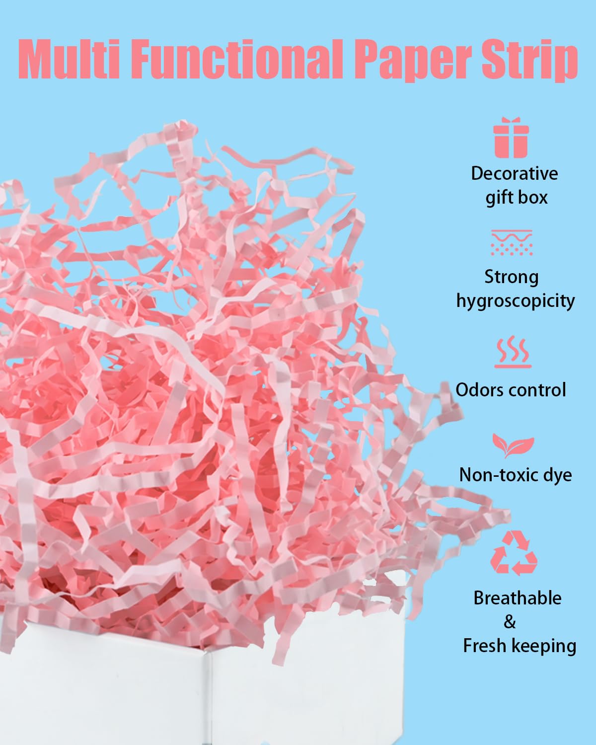 Raissily 1.5LB/700g Crinkle Cut Paper Shred Filler, Packing Grass Cushion Paper for Christmas Wedding Birthday Anniversary Valentine's Day Confetti Box Filling Wrapping Gift Decoration - Light Pink