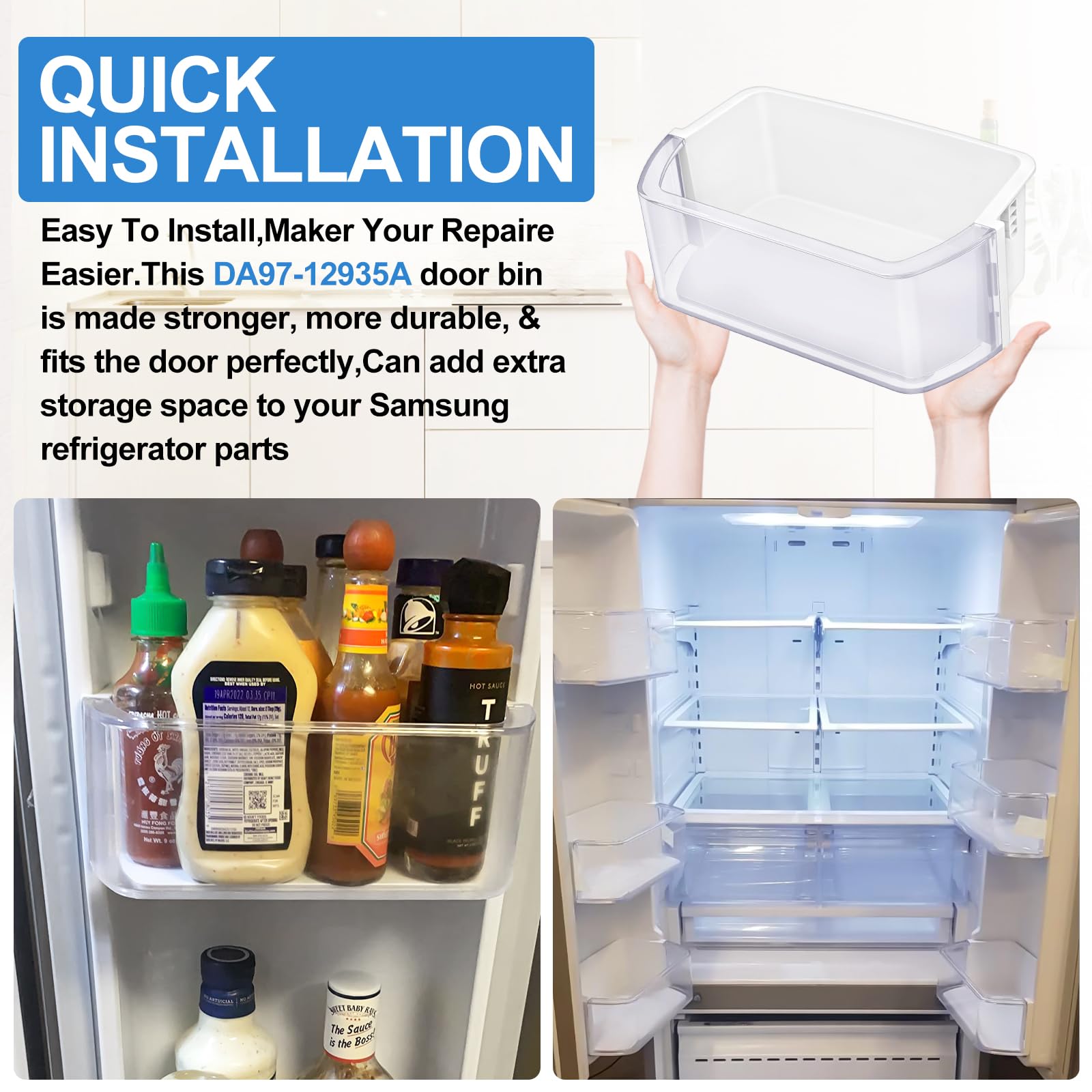 UPGRADED DA97-12935A RF220NCTASR Door Shelf Compatible with Samsung Fridge Door Shelf, Right & Left Samsung Refrigerator door Shelf Parts RF220NCTAWW, RF220NCTASP, RF221NCTASR Door Bin Fridge Shelves