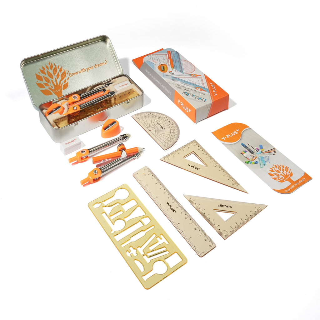 Geometry Set for Students, Math Protractor Compass with Rulers, Box of Protactor Kit for Class Supplies and School, 11 Pcs