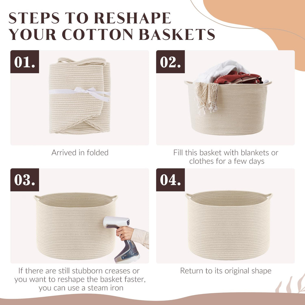 Large Storage Basket Rope Basket, Maliton Extra Large Cotton Rope Bin 22" x 22" x 14" XXXLarge Basket Woven Storage Basket Toy Bin with Handle Comforter Cushions Storage Bins Thread Laundry Hamper