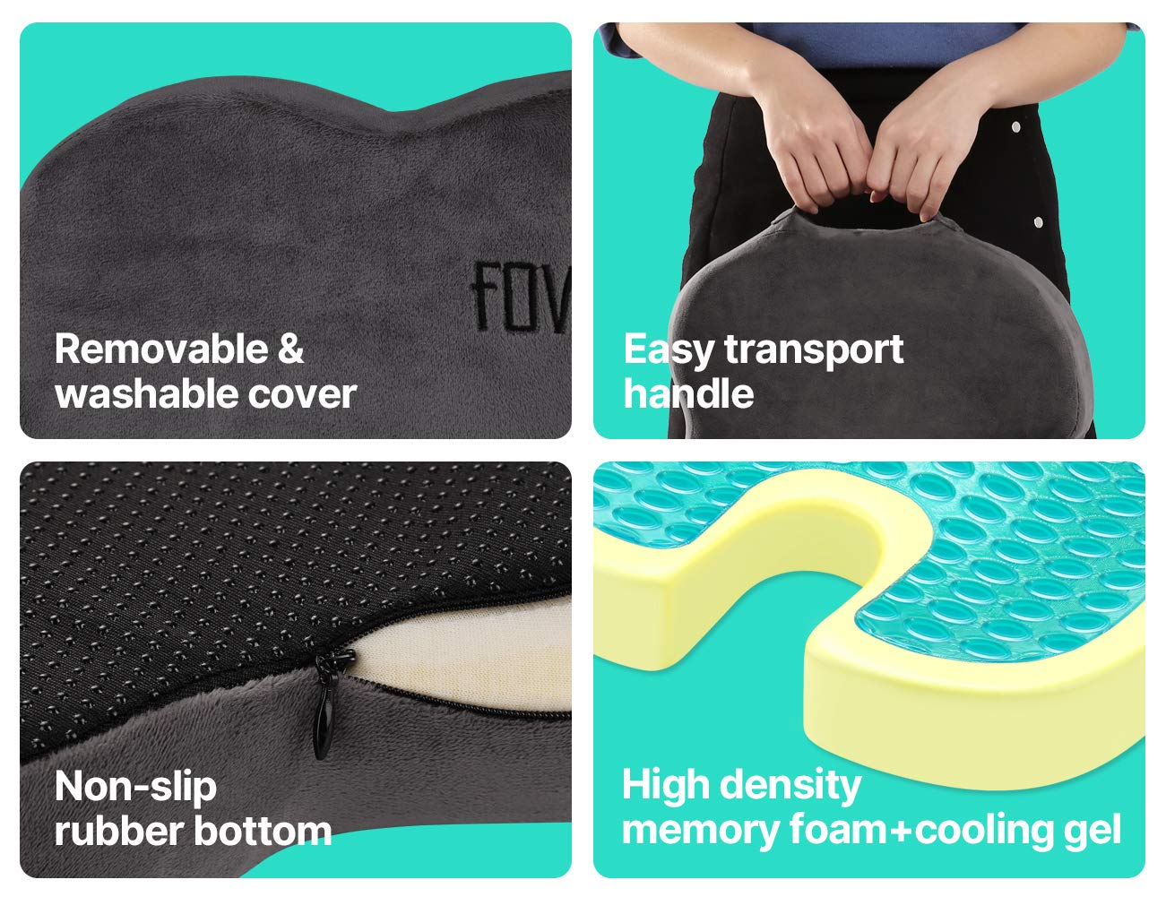 Foverhom Seat Cushion for Chair,Non-Slip Orthopedic Gel Memory Foam Coccyx Cushion with Velboa Cover for Relief Tailbone Pain Pad,Sciatica Back Pain