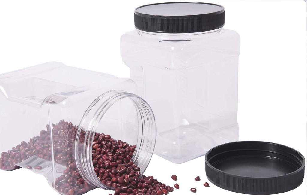 Lawei 6 Pack Clear Plastic Square Jars - 32 Oz Containers with Easy Grip Handles for Dry Goods, Cookies, Candy and More