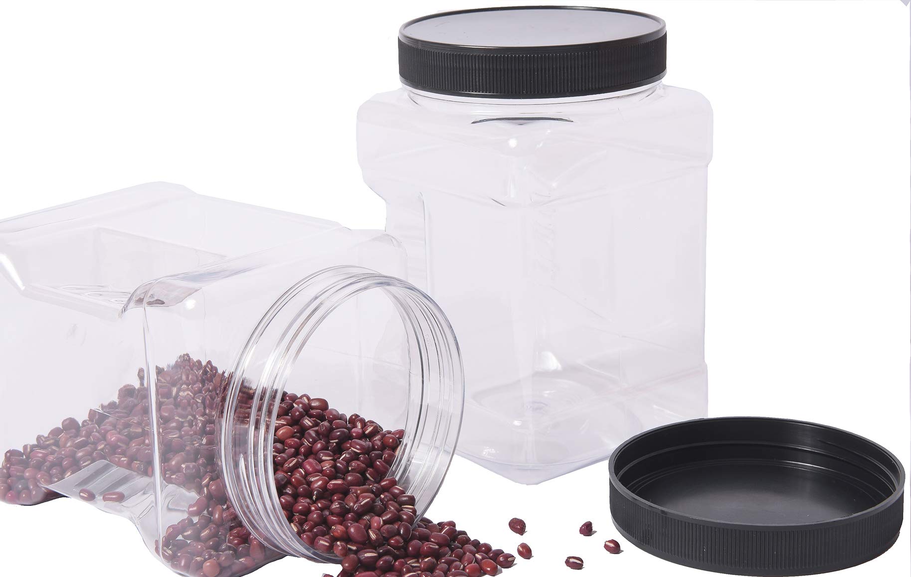 Lawei 6 Pack Clear Plastic Square Jars - 32 Oz Containers with Easy Grip Handles for Dry Goods, Cookies, Candy and More