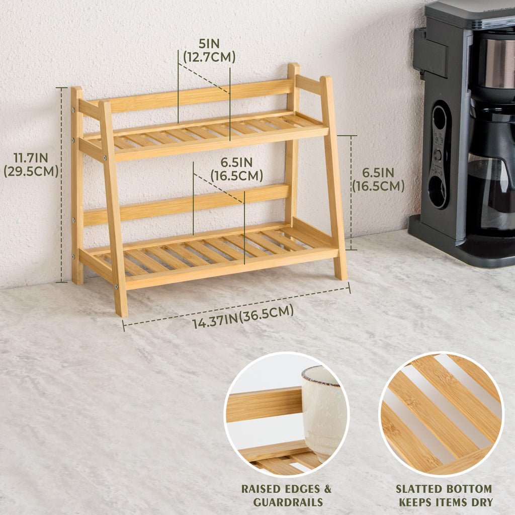 ANBOXIT Bamboo Matcha Station Organizer, Countertop 2 Tier Desktop Shelf for Mugs, Cups, and Condiments - Ideal for Matcha & Coffee Accessories in Kitchen, Home, Office