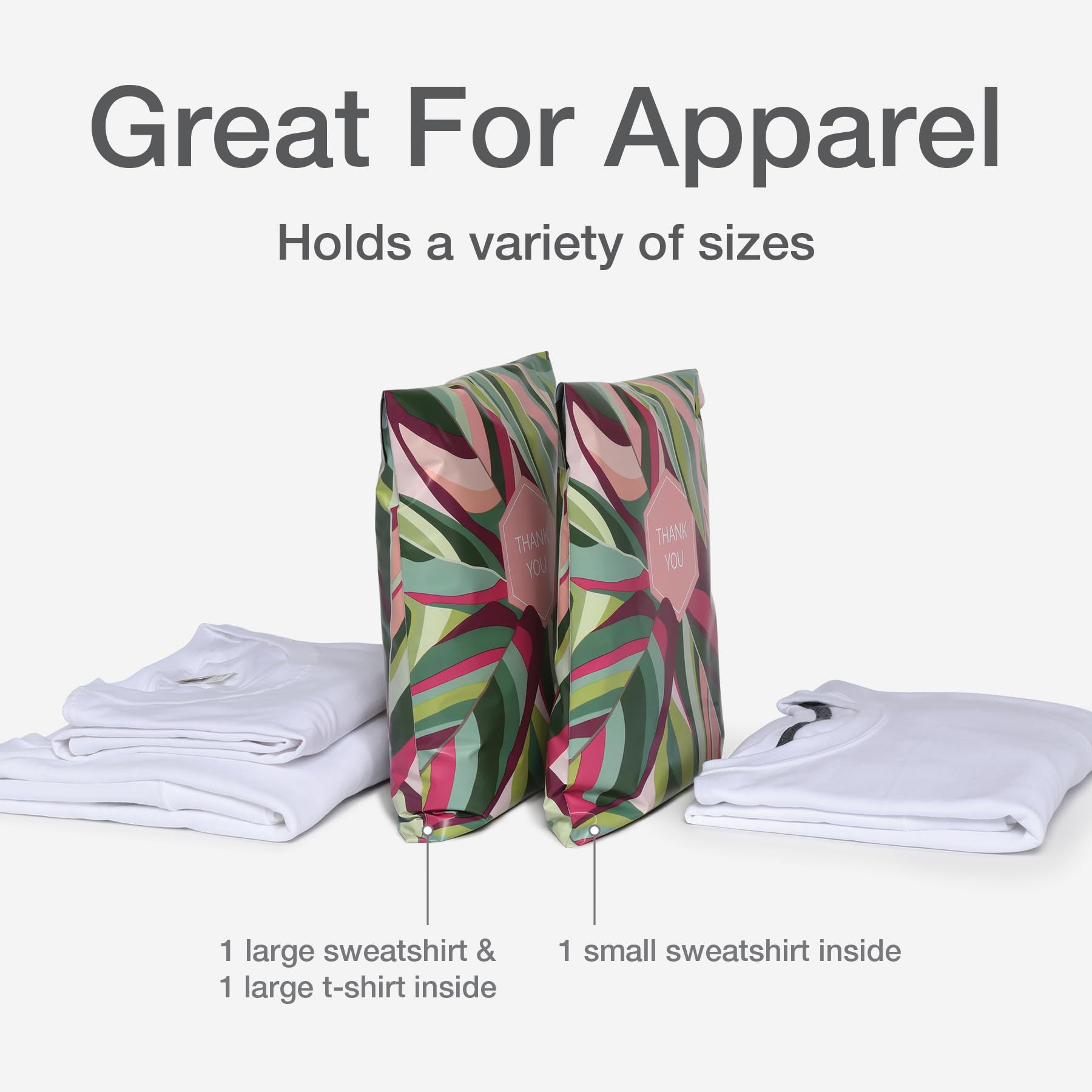Quality Park Thank You Poly Mailers, 10 x13 Inch Shipping Envelopes, 100 Pack, Self Seal, Waterproof Shipping Bags for Clothing, Leaf (QUA89300)