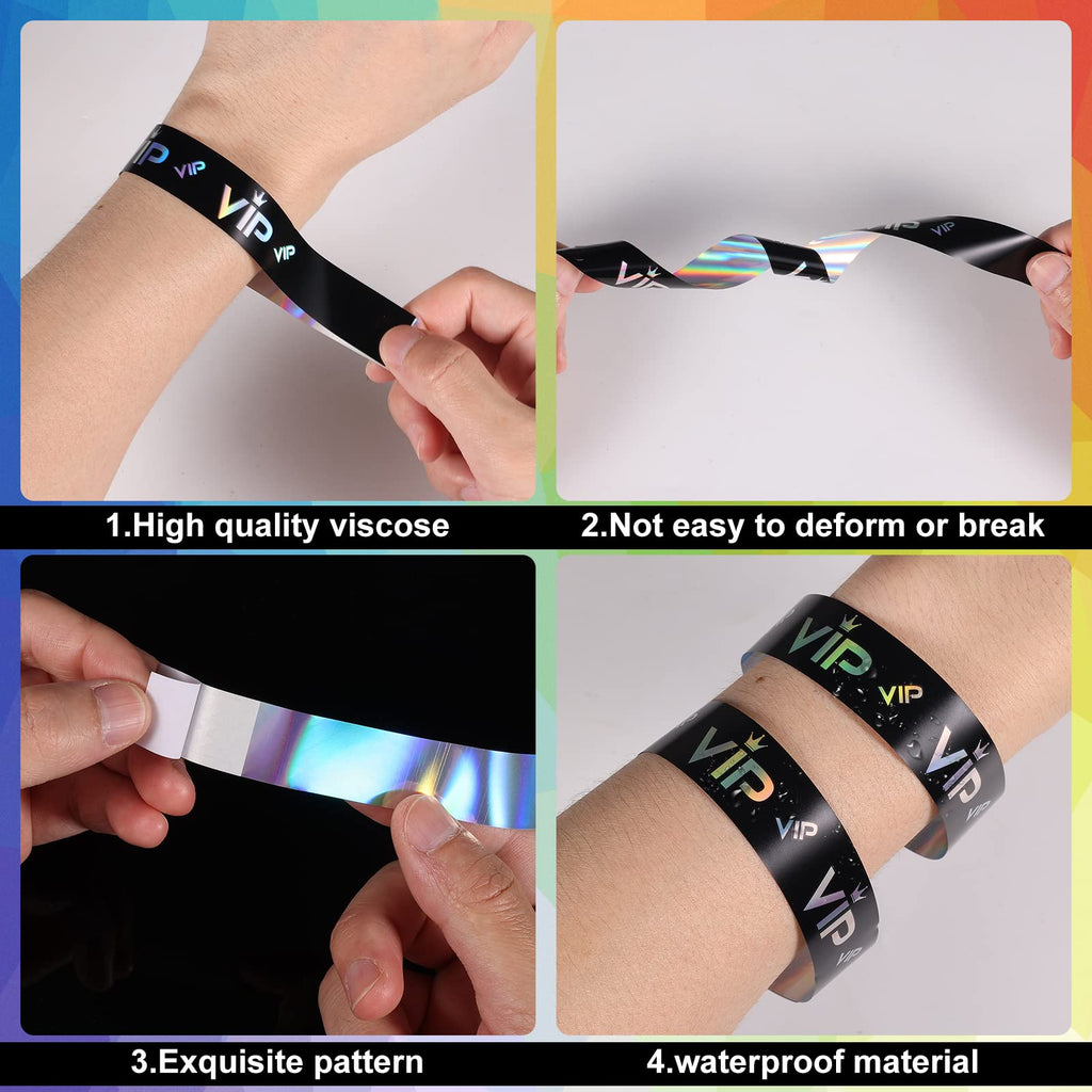 500pcs VIP Wristbands, VIP Wristband Paper Party Wristbands Paper Bracelets Wrist Bands VIP Armbands for Events Entrance VIP Party Music Festival Concerts (Holographic Black Silver)