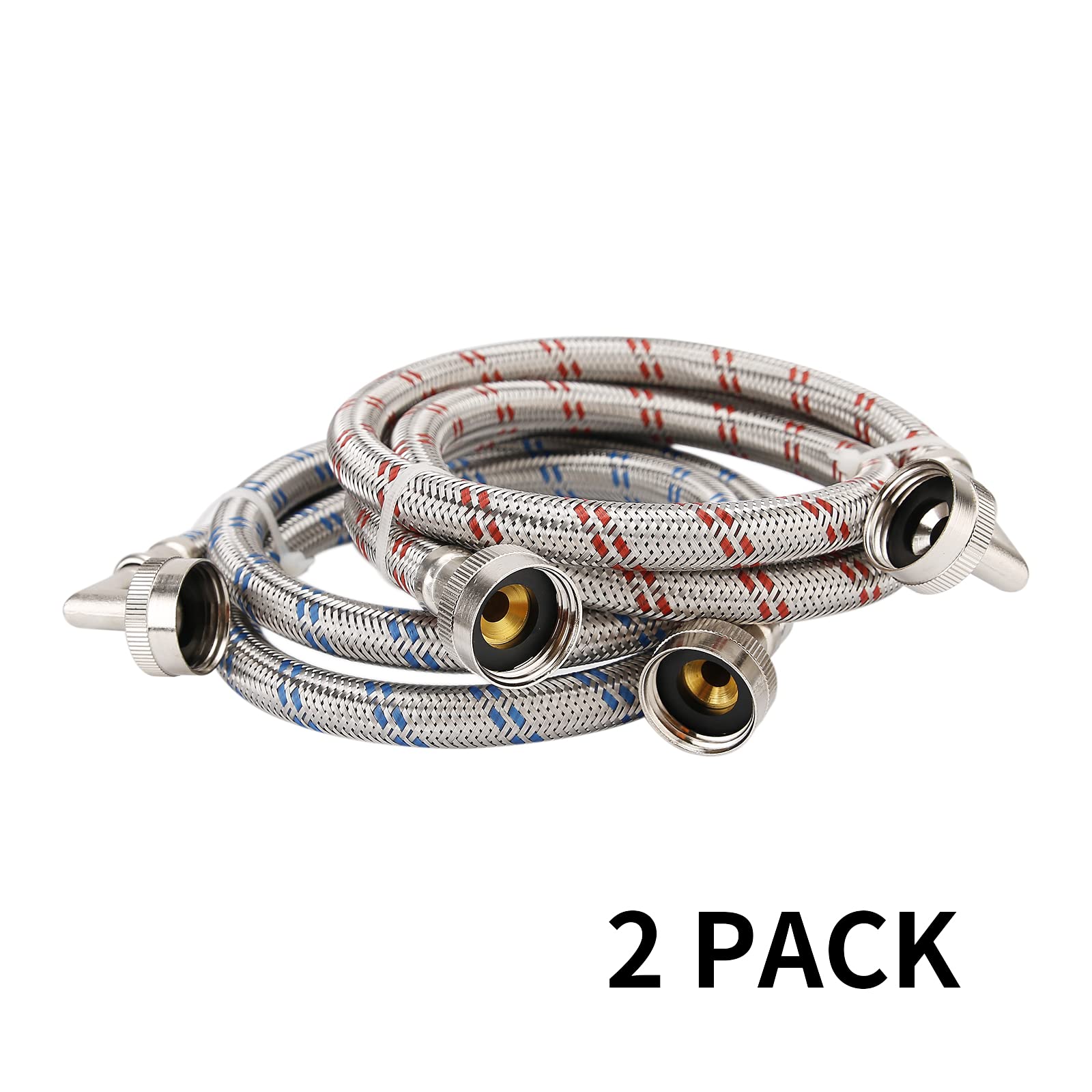 Solimeta Stainless Steel Washing Machine Hoses with 90 Degree Elbow, Burst Proof Hot and Cold Water Connection Inlet Supply Lines for Washer, 5Ft